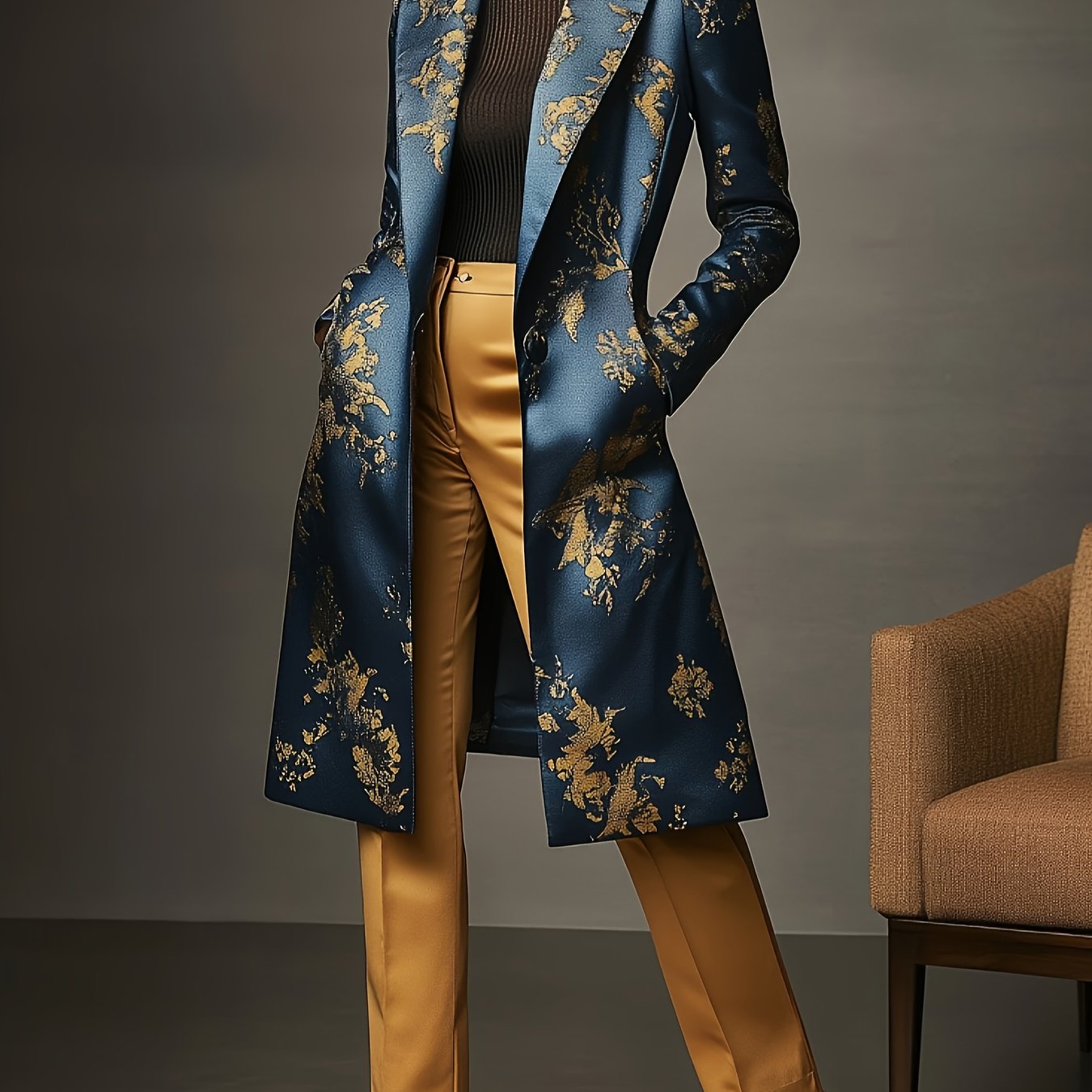 E-shop 2025 Herbst Damen Neuer Satin Bedruckter Midi-Blazer