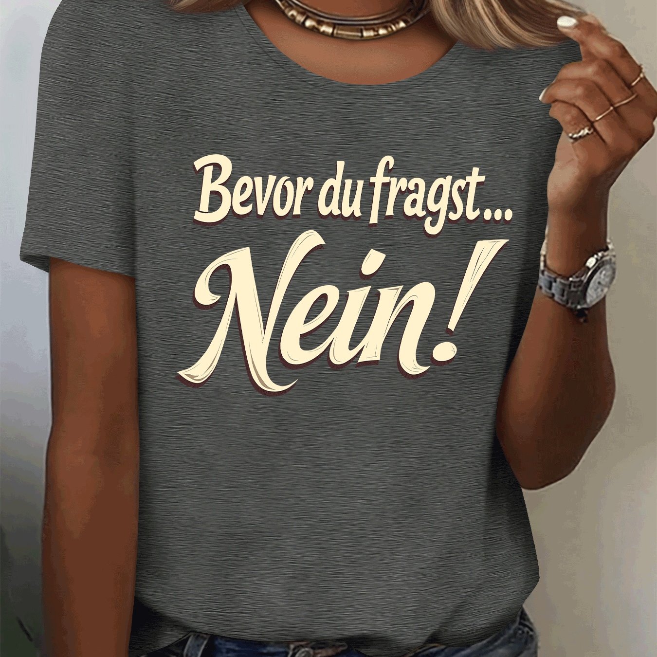 E-shop Gelbes Nein Zwei Reihen Buchstaben Lockerer, lässiger, sportlicher Rundhals-Kurzarm-Top für Zuhause