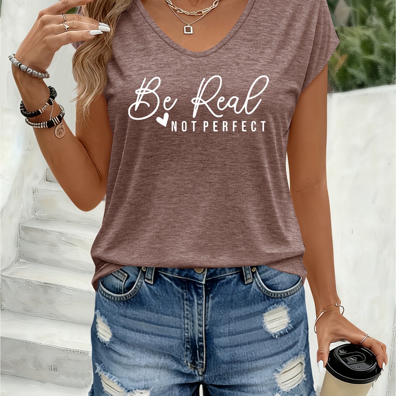 TEMU 1pc Printed Pattern Women's Colorful V-neck Cardigan T-shirt - Comfortable Spring And Summer Top, Machine Washable Regular Fit Shirt, Suitable