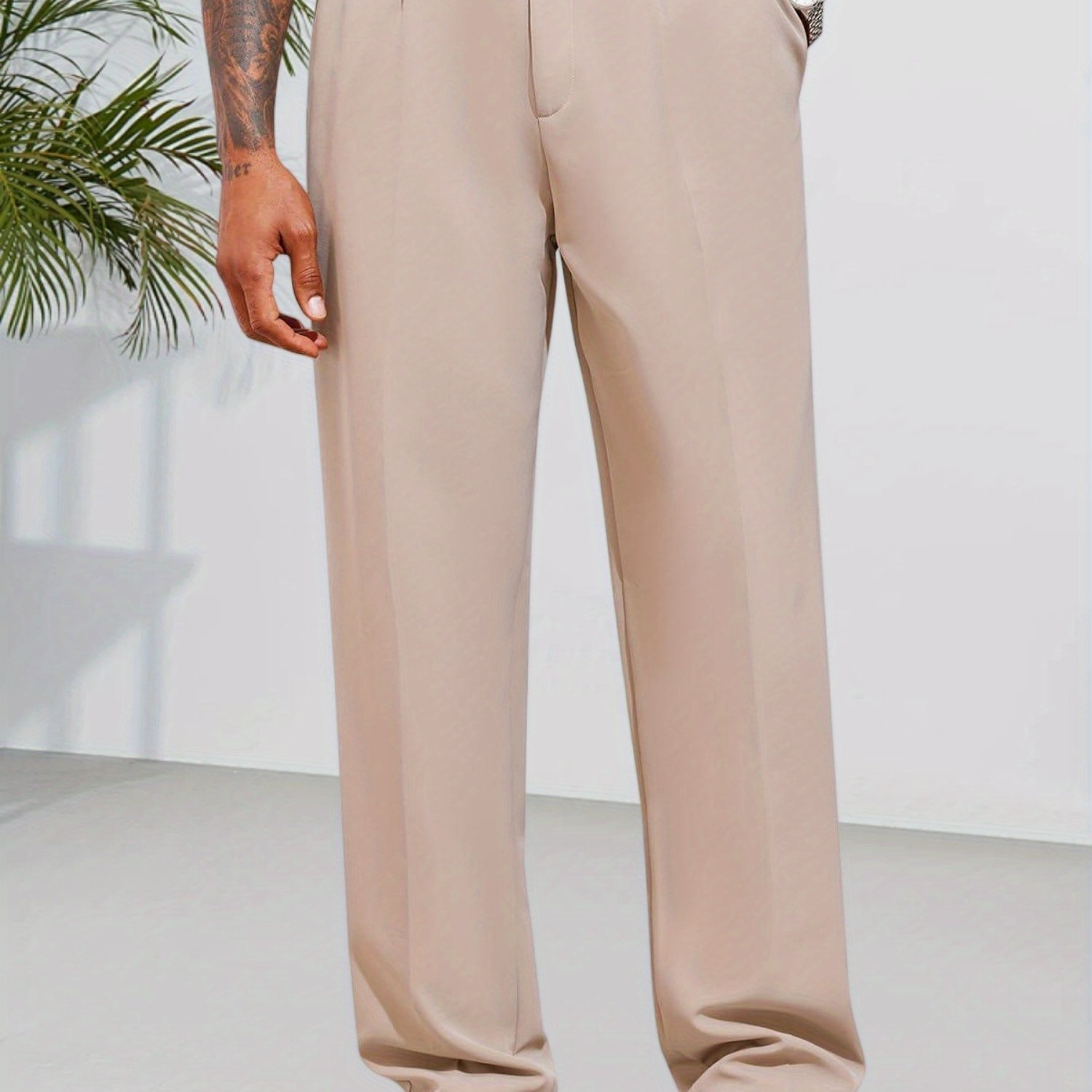 Image of Men's Chino Pants In Plus Size, Relaxed Fit Casual Pants, Sophisticated Dress Pants, Fashionable Fabric Trousers, Business Attire For Men