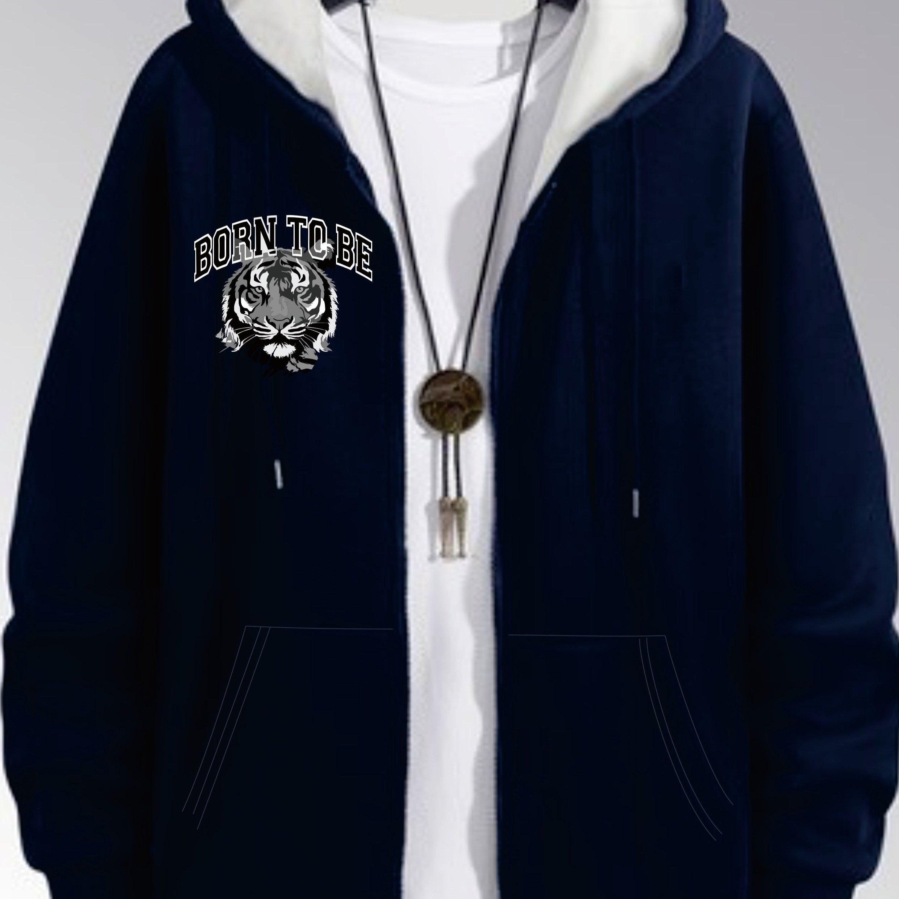 Men's Plus Size Vintage-inspired Hooded Jacket With Animal Print - Casual & Sporty, Polyester, Machine Washable - Fall/winter, Plus Size