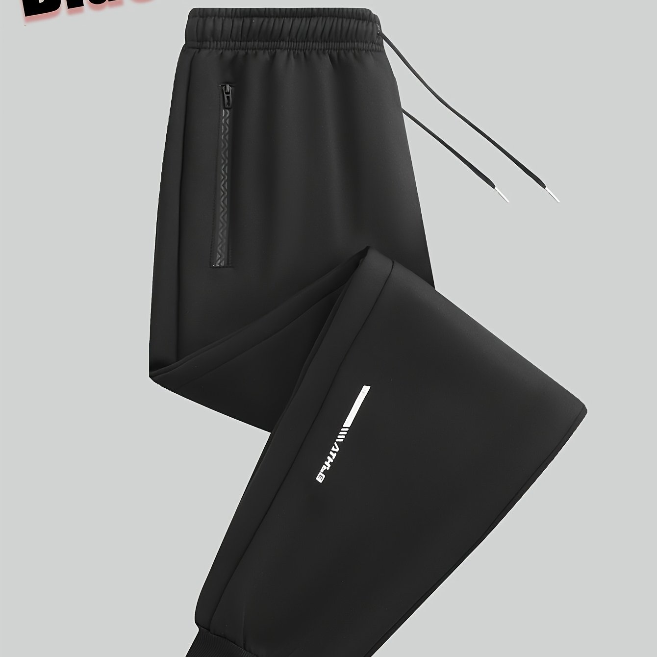 TEMU 1pc Men's Casual Joggers Reflective Letter Print And Side Anti-loss Zip Pockets. Designed For Versatile Wear, And Outdoor Activities.