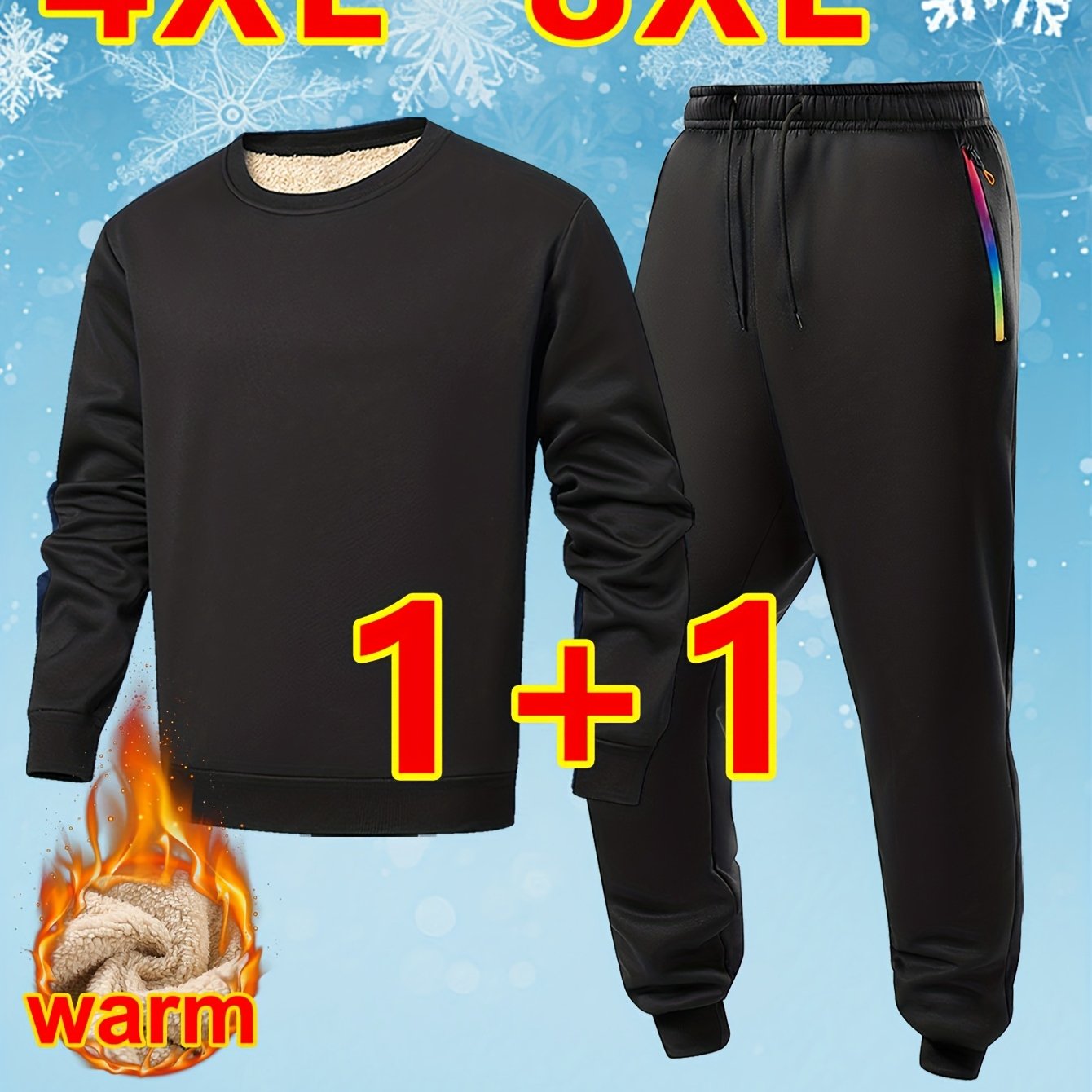 TEMU 4xl-8xl Men's Wide & Extended Fit Sweatshirt And Casual Jogger Pants Set - Crewneck Sweatshirt - Warm And Versatile Jogger Pants - Drawstring