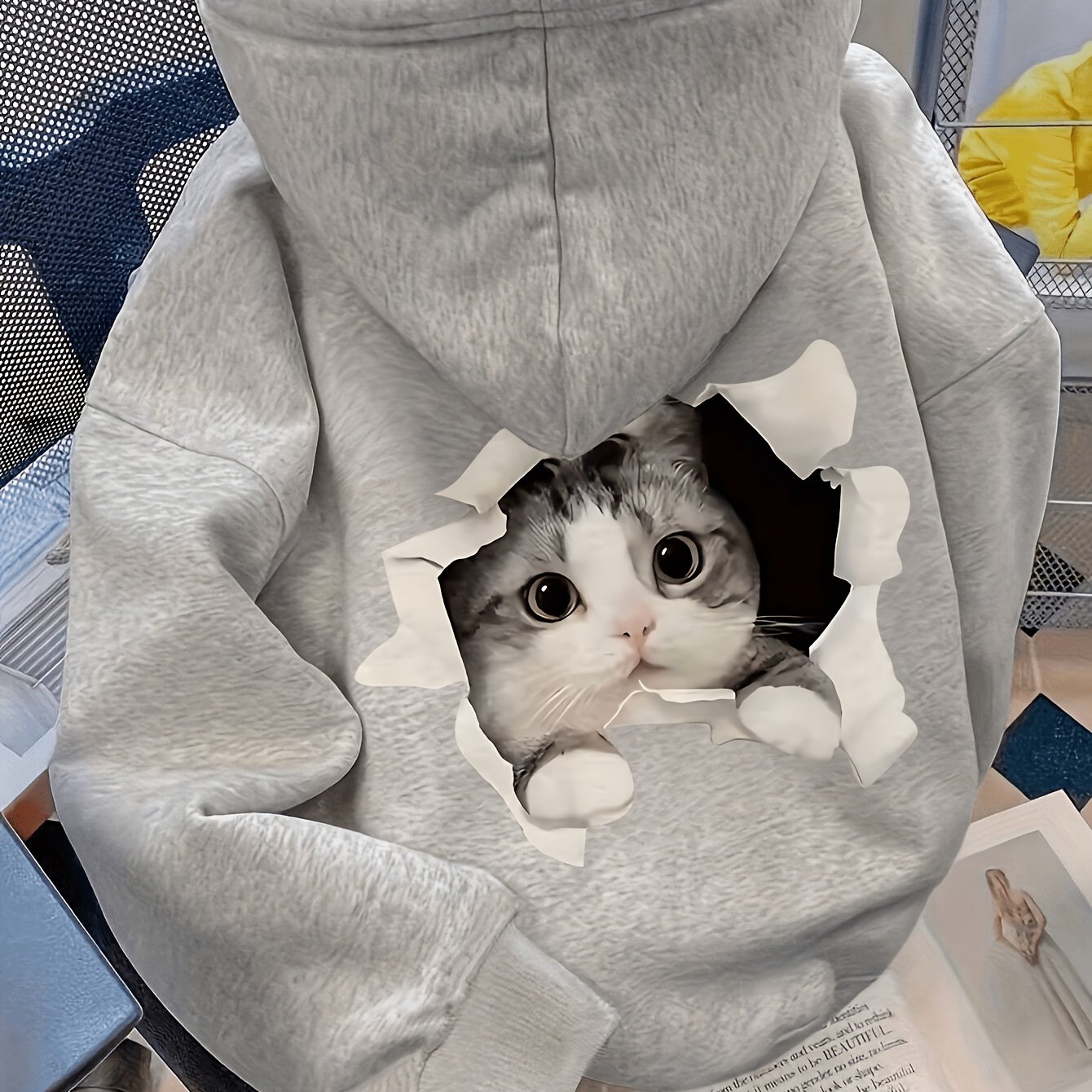 TEMU A Women's Top Featuring A Cat Care Print, Perfect For The Back-to- Season. This Casual Pullover Hoodie Has A Kangaroo Pocket And Is Designed For