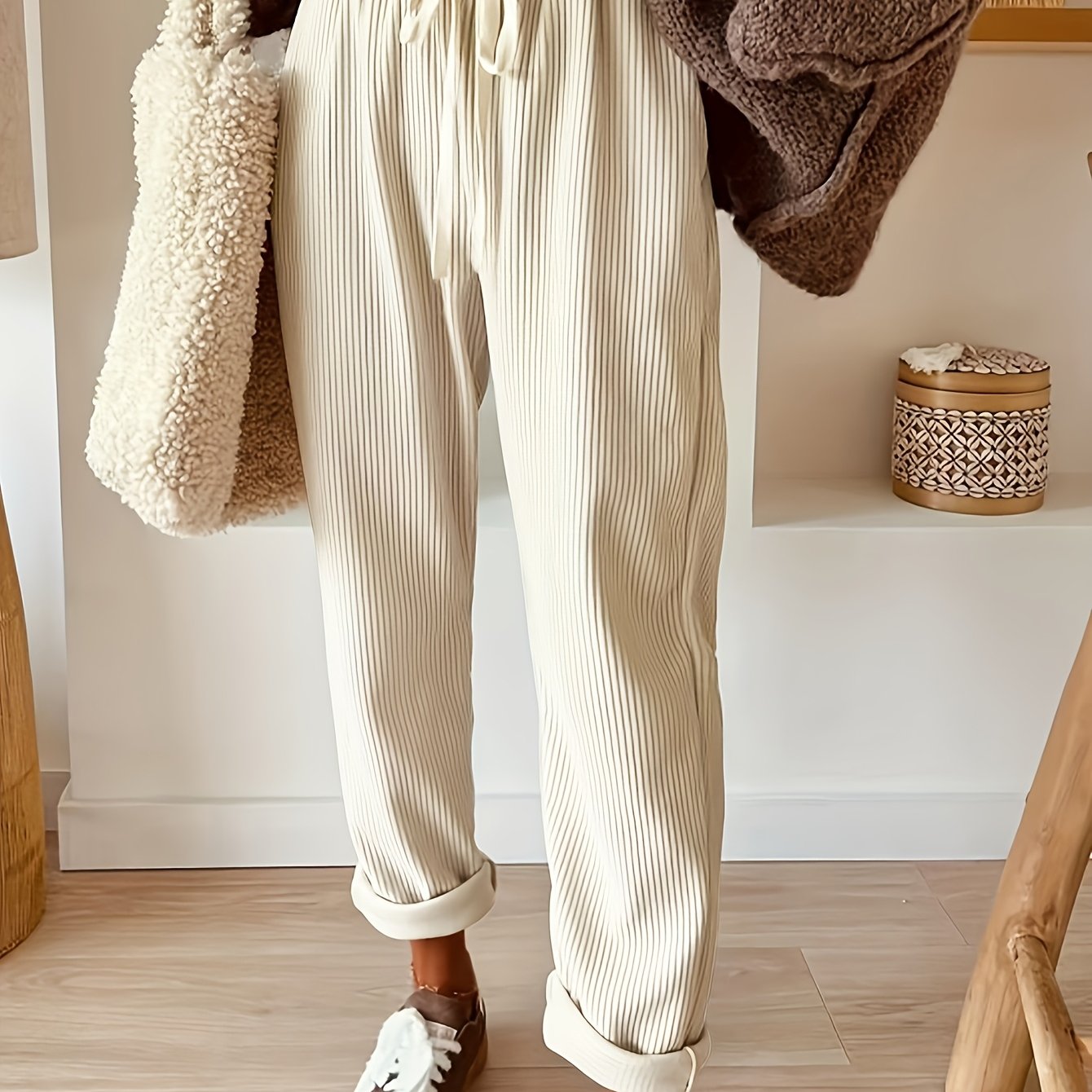 E-shop Damen Freizeit Cordhose mit elastischem Band und Kordelzug