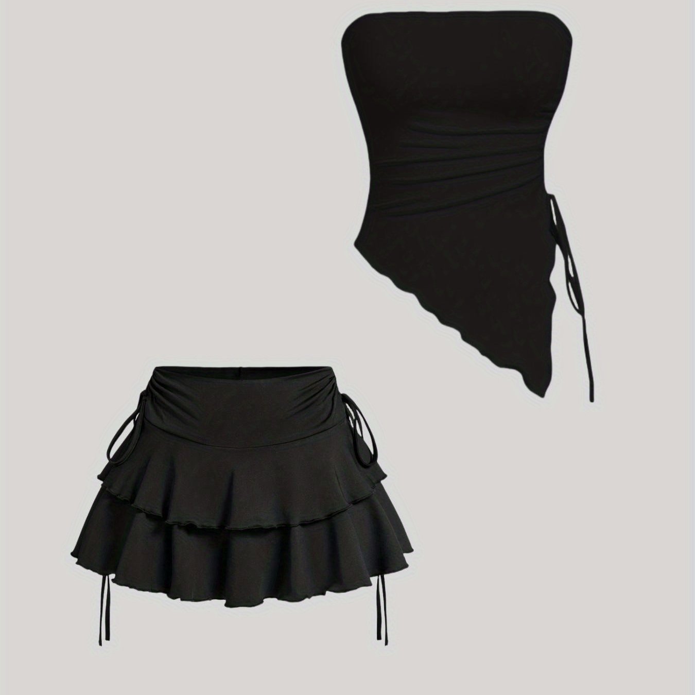 TEMU Versatile Women's Short Skirt + Sexy Cinched Tube Top Women's Tank Top Set