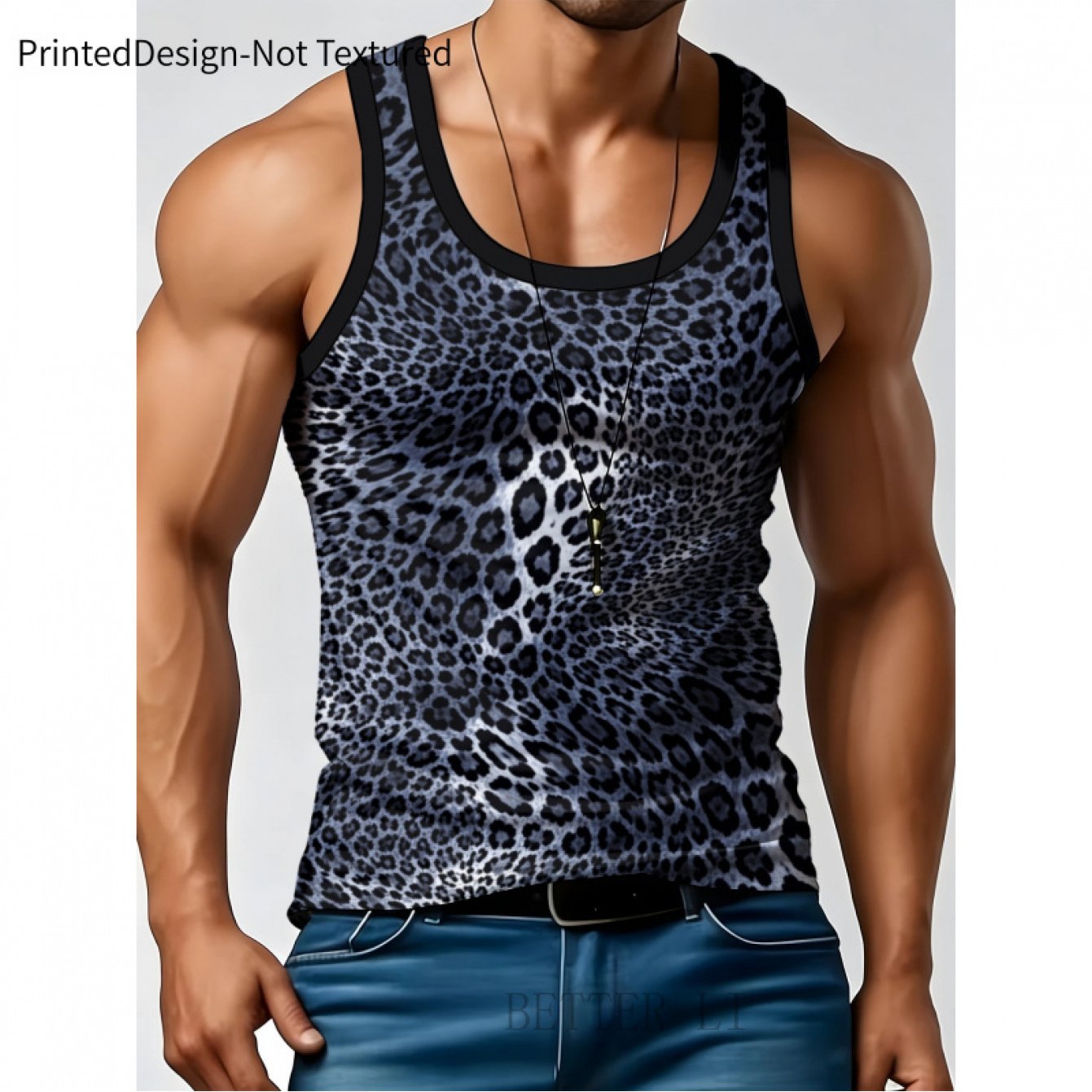 TEMU Men's Lightweight Sleeveless Vest With Leopard Print - Retro Y2y Vintage Crew Neck Top, Machine Washable Regular Fit Suitable For Boysfriend