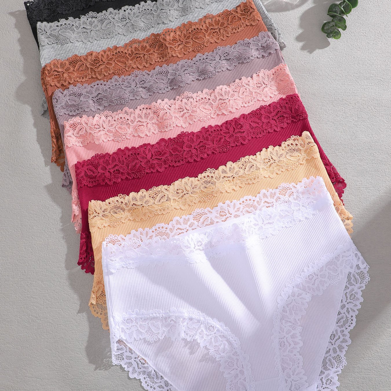 TEMU 8 Pack Women's Underwear - High Waisted Briefs With Lace Trim, Soft Ribbed Panties, Non-sheer Full Coverage Suitable For Casual Attire, Hand Washable Solid Color Underpants