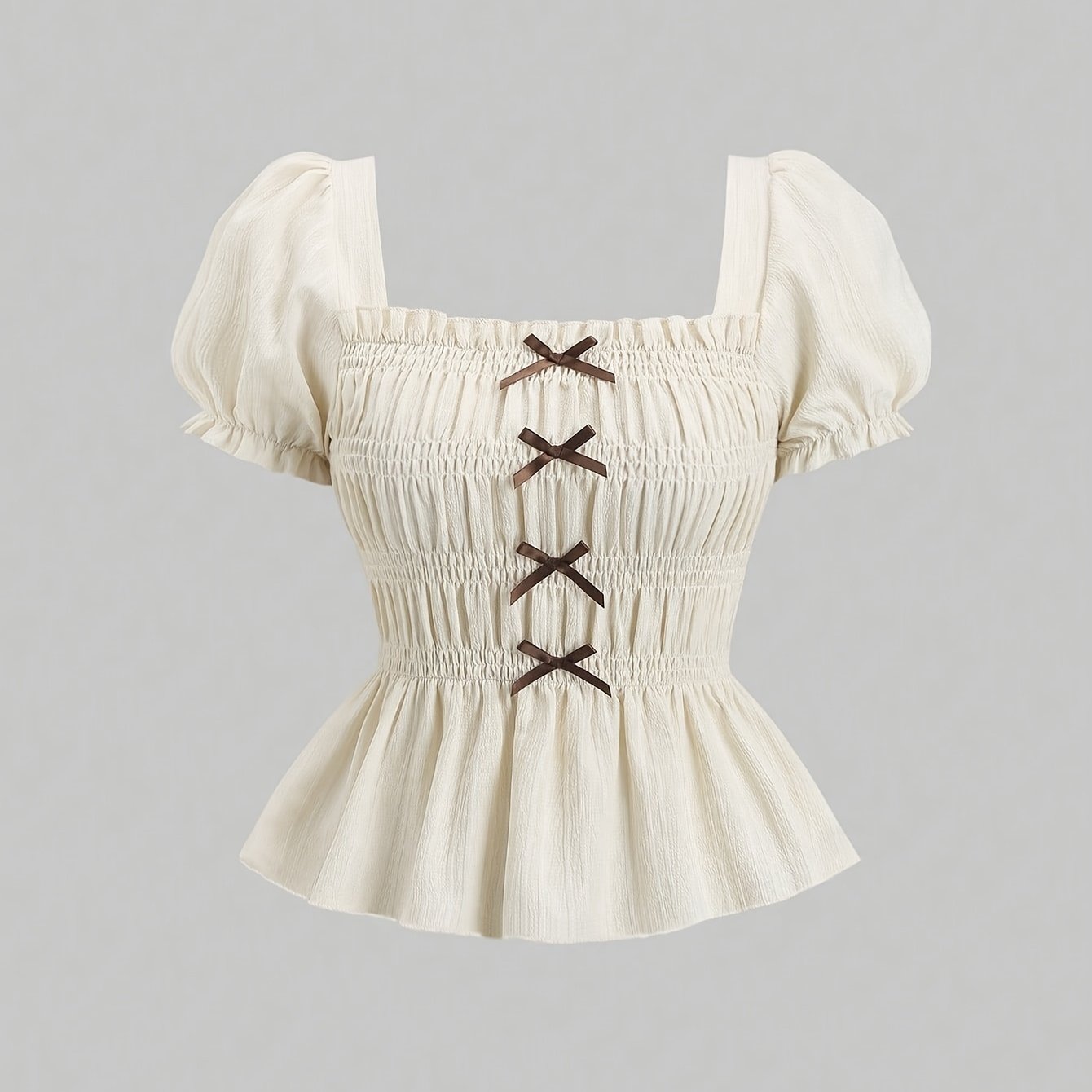 TEMU New Women's Fashionable Elegant Shirt Top, Small Bow Decor On Chest, Easy Temperament Elegant Casual Solid Neck Women's Shirt