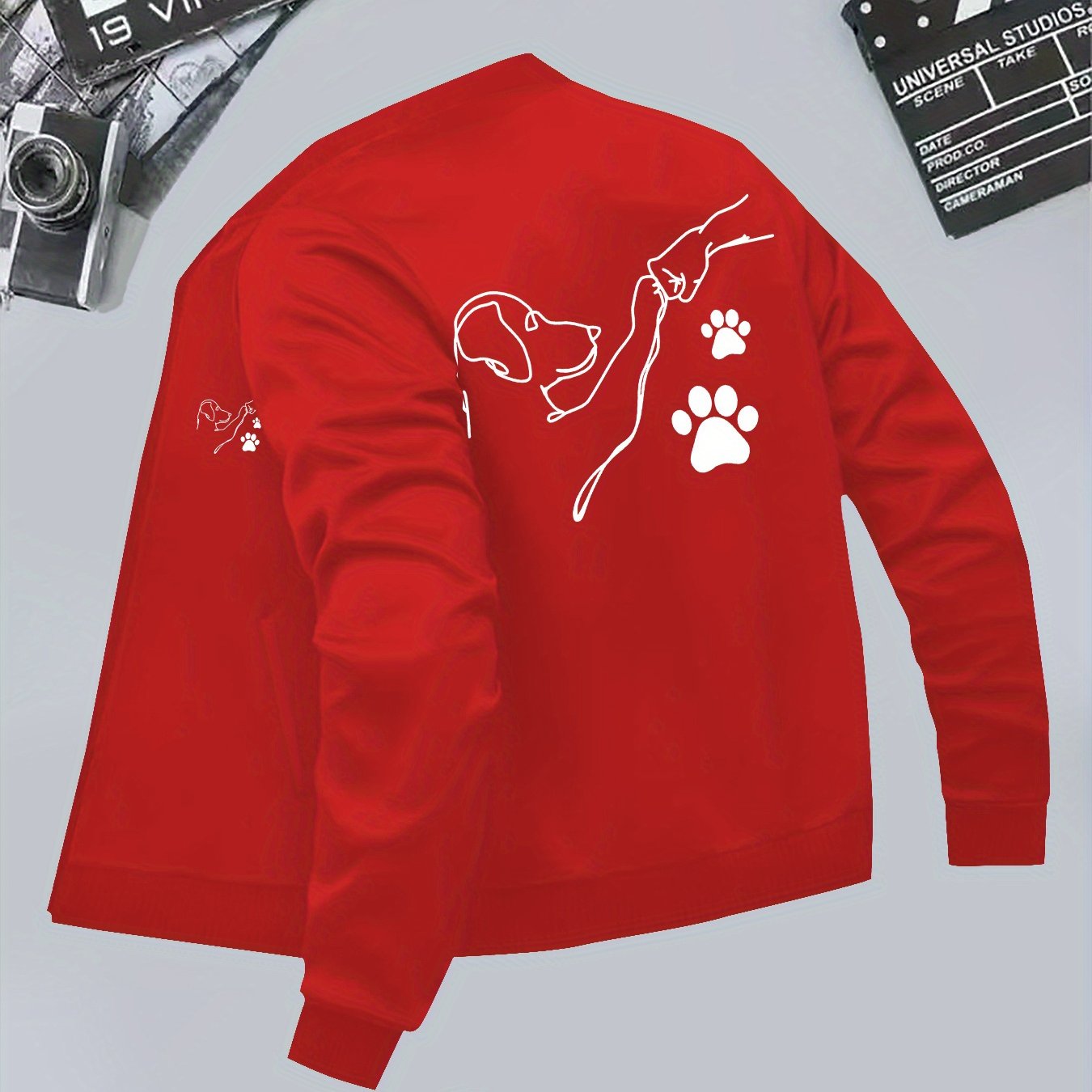 TEMU Women's Trendy Jacket With Dog Holding Hands And Paw Print Pattern Print, Casual Stand Collar Versatile Top Jacket With Designer Zipper