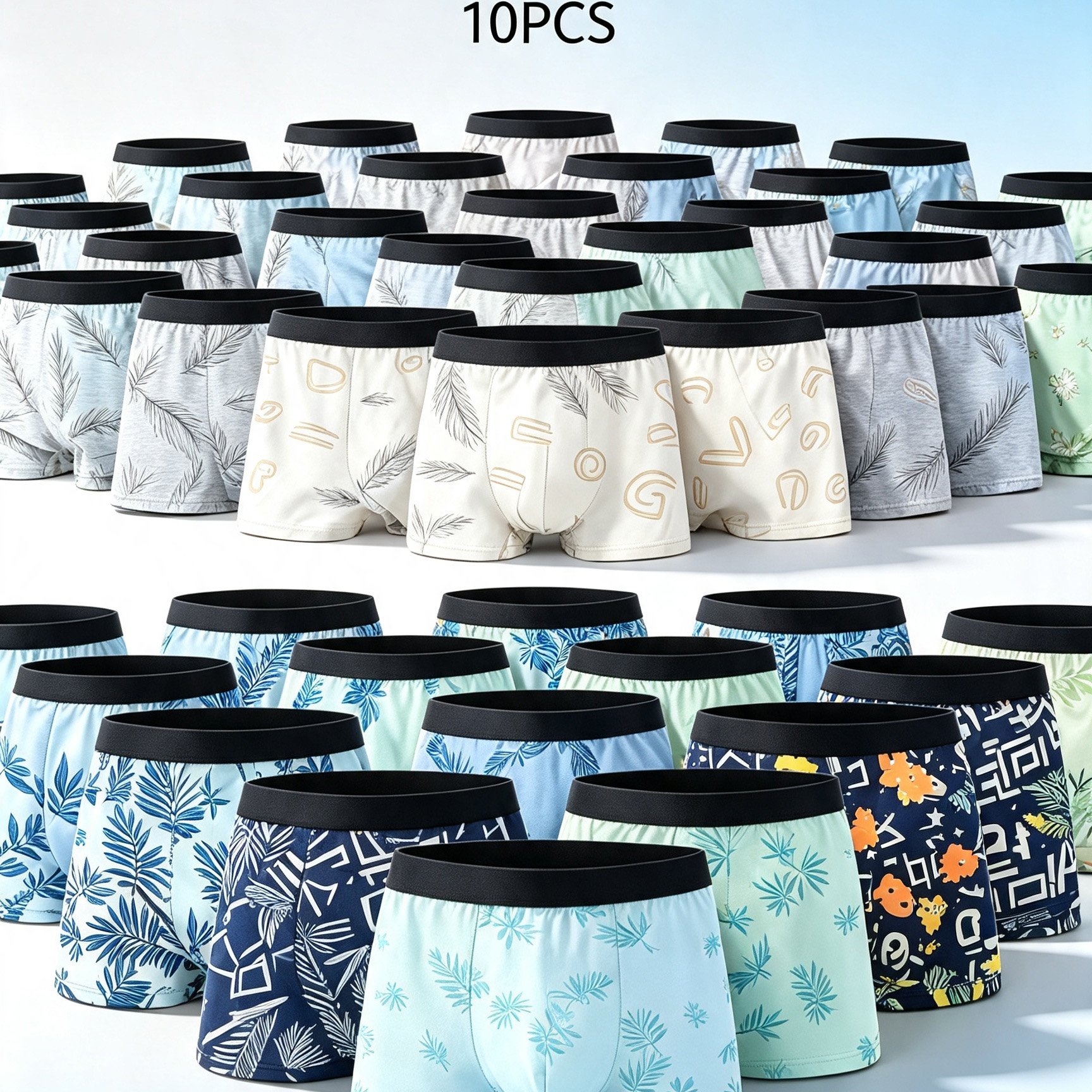 Image of Random 10pcs, Men's Boxer Shorts, Trendy Printed Simple And Low-key Random, Underwear, Casual Shorts, Breathable And Comfortable Elastic Boxer Shorts, Shorts And Boxing Pants