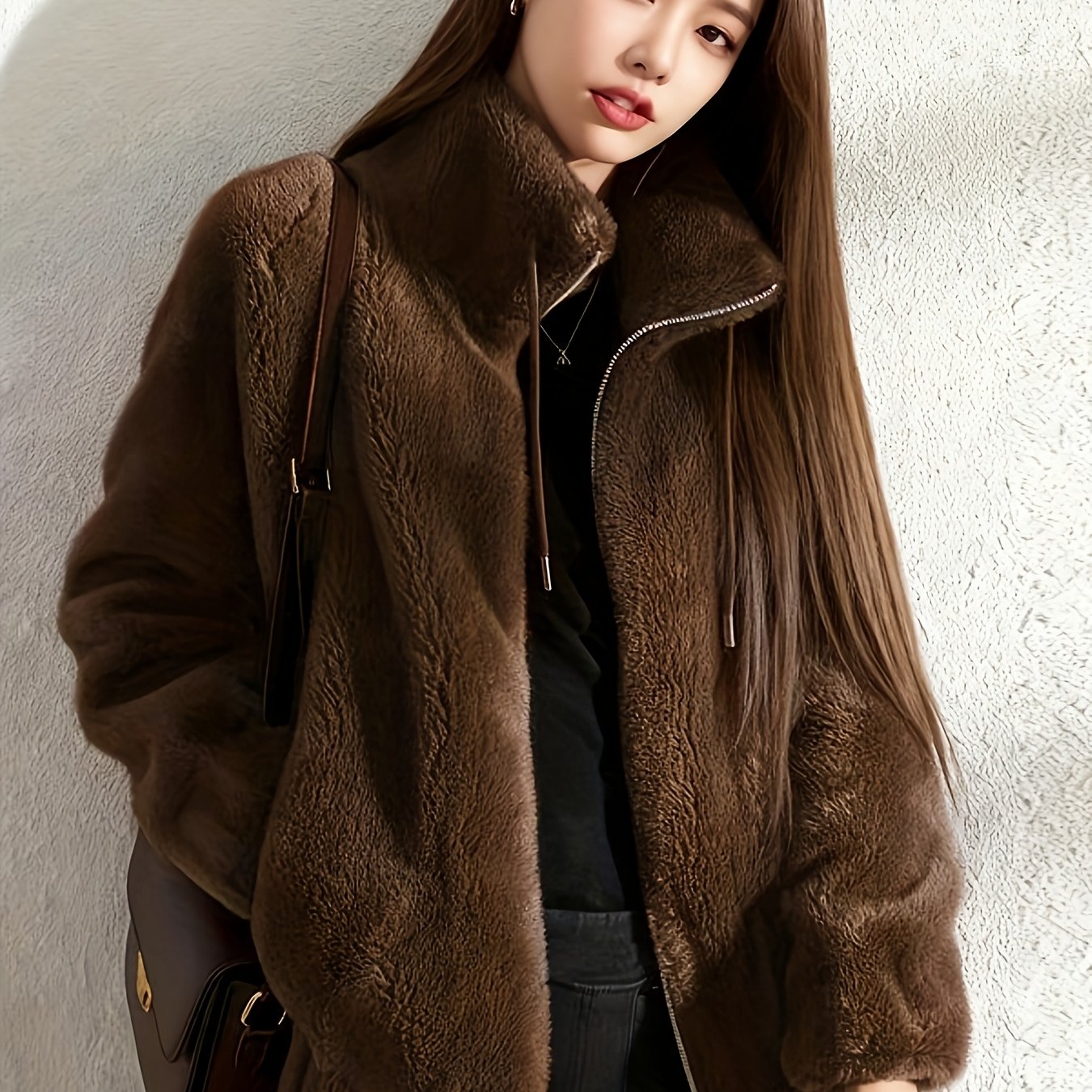 TEMU Coral Autumn And Winter Outdoor Cover Women's Windproof Warm Collar Plush Sweatshirt Casual Swear
