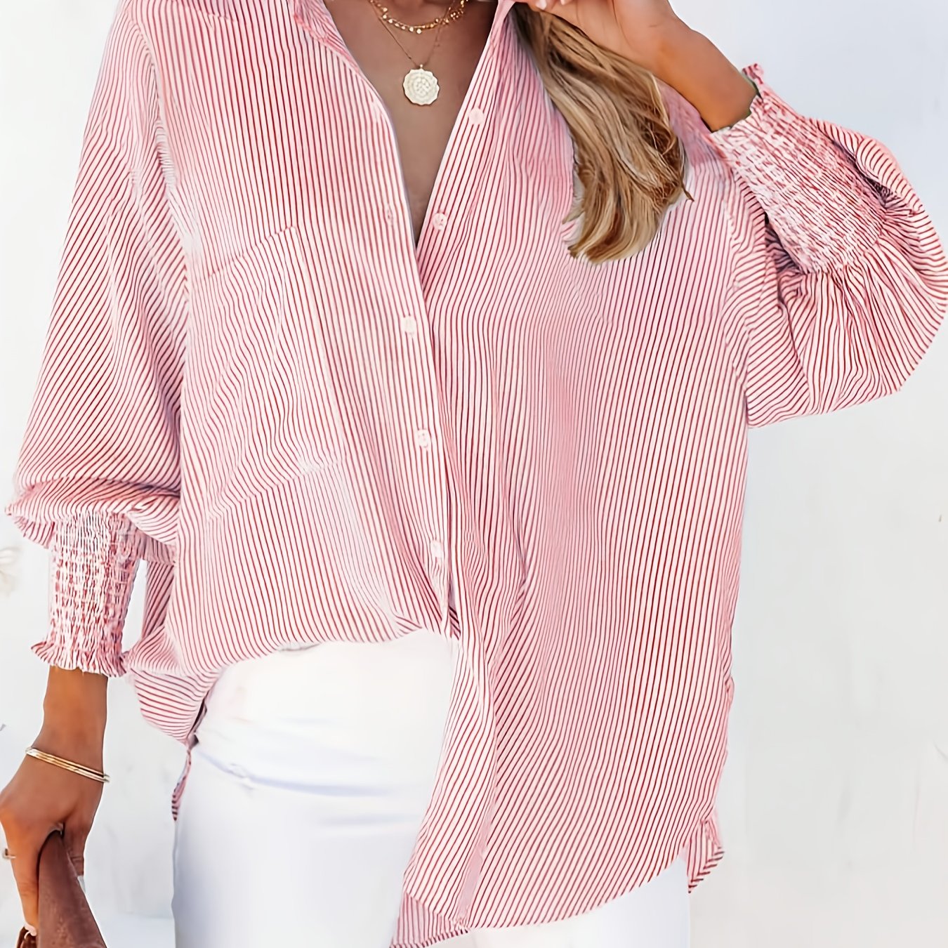 E-shop Neue Modische Casual Gestreifte Bluse, Elegantes Einfaches Vielseitiges Oberteil für Damen