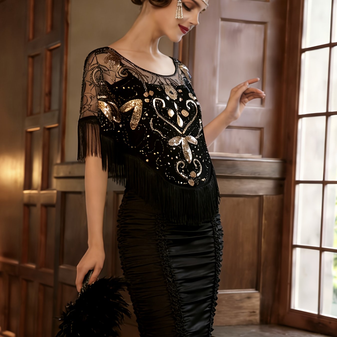 TEMU Plus Size - Plus Size - Plus Size 1920s Vintage Court Style Luxurious Hand-sewn Sequin Ball Party Gathering Evening Dress Party Women's Shawl