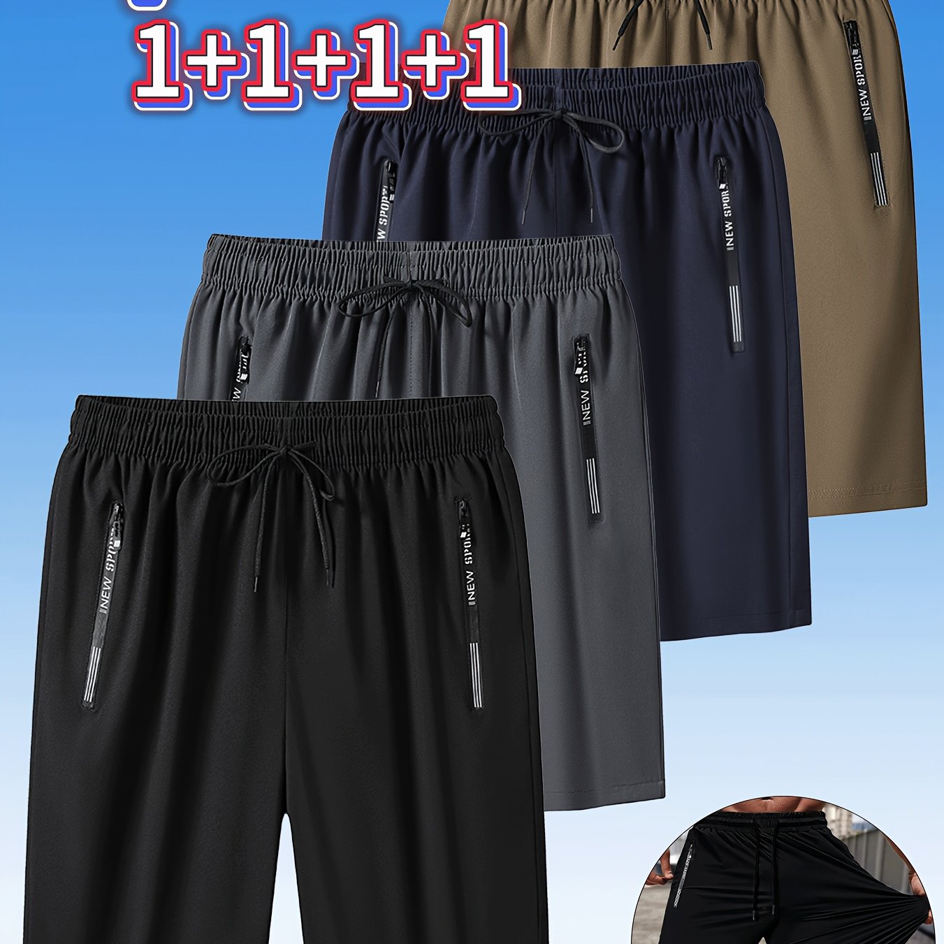 TEMU 4pcs Men's Casual Outdoor Shorts Set, Summer Zipper , Fitness Training Shorts. Suitable For Daily Life, Work, Travel, Hiking, Running, ,