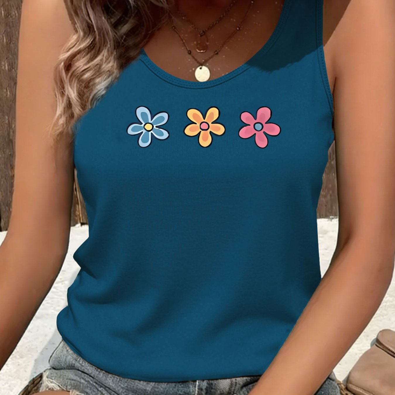 TEMU Chaleco deportivo casual de mujer para vacaciones en , estampado floral multicolor, diseño y lindo
