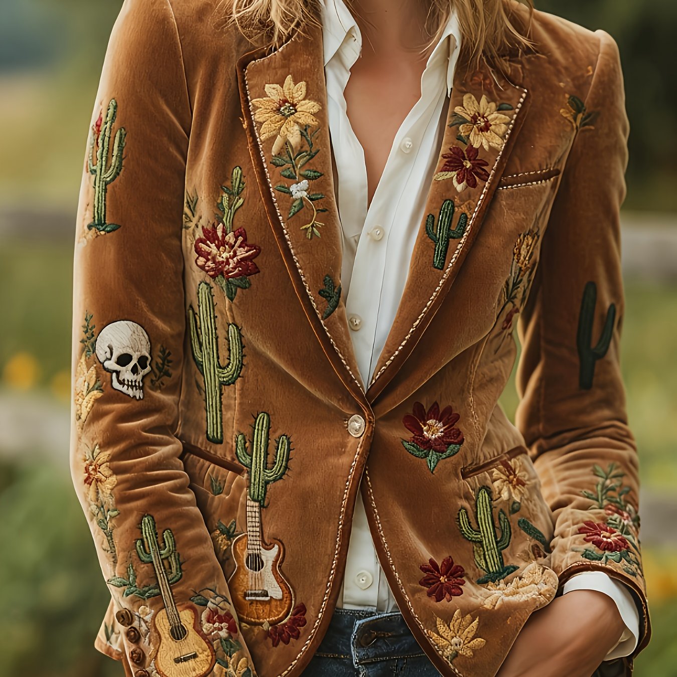 Printed Design Not Textured Autumn And Western Retro Style With Print Commuting Fashion Women's Suit Jacket Niche Design Women's Suit Jacket