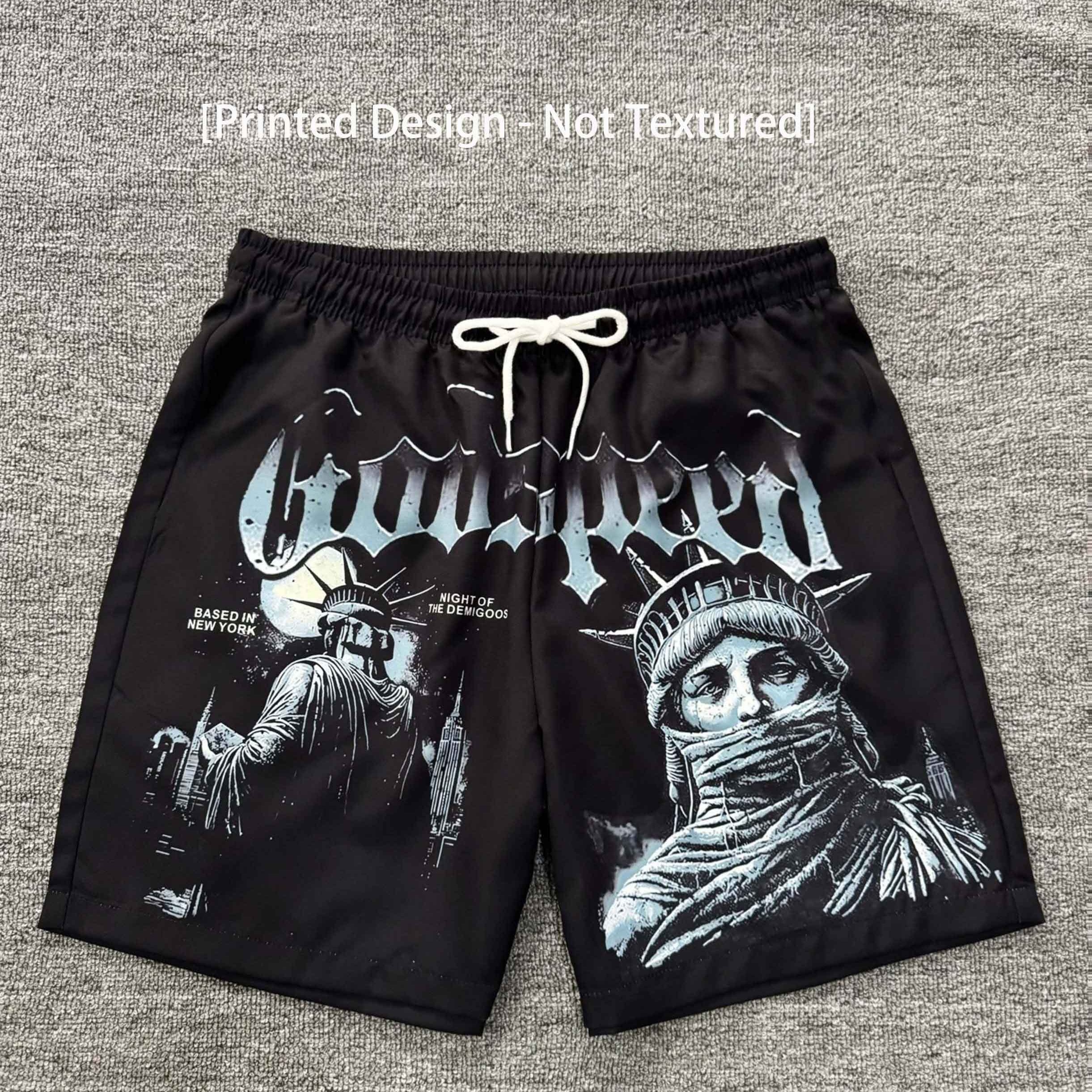 TEMU [print Design - Not Textured] No Sequins, No Denim, Men's Casual Print Beach Shorts, Pool