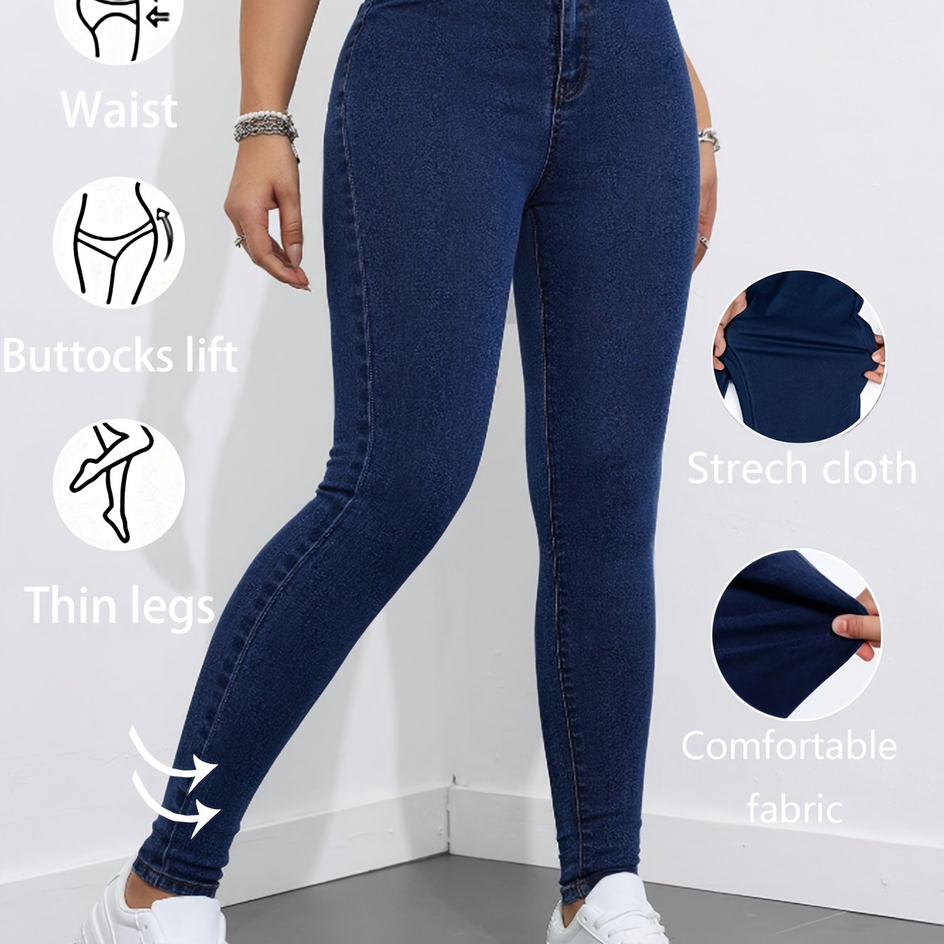 Fashionable Versatile Blue Stretch Skinny Jeans Women's Denim Trousers