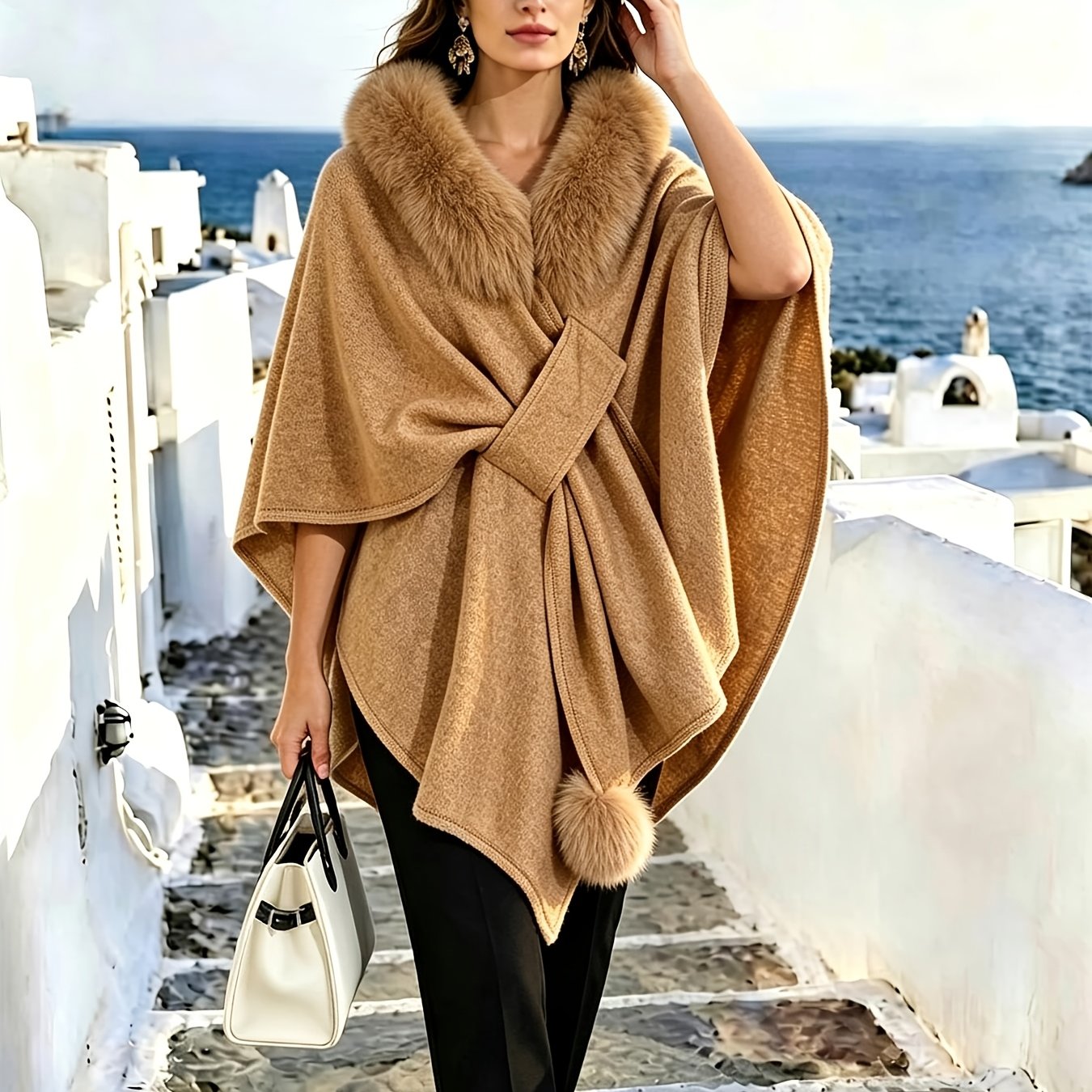 TEMU Taglie Forti - Inverno Western Nuovo Cardigan Taglie Forti da Donna Cappotto a Scialle da Volpe
