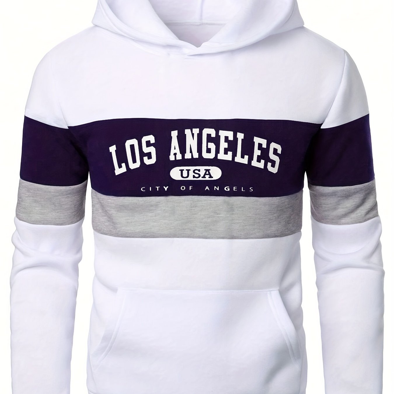 TEMU Men's Color Los Angeles Hoodie With Kangaroo Pocket, Casual Long Sleeve Hooded Sweatshirt For Outdoor