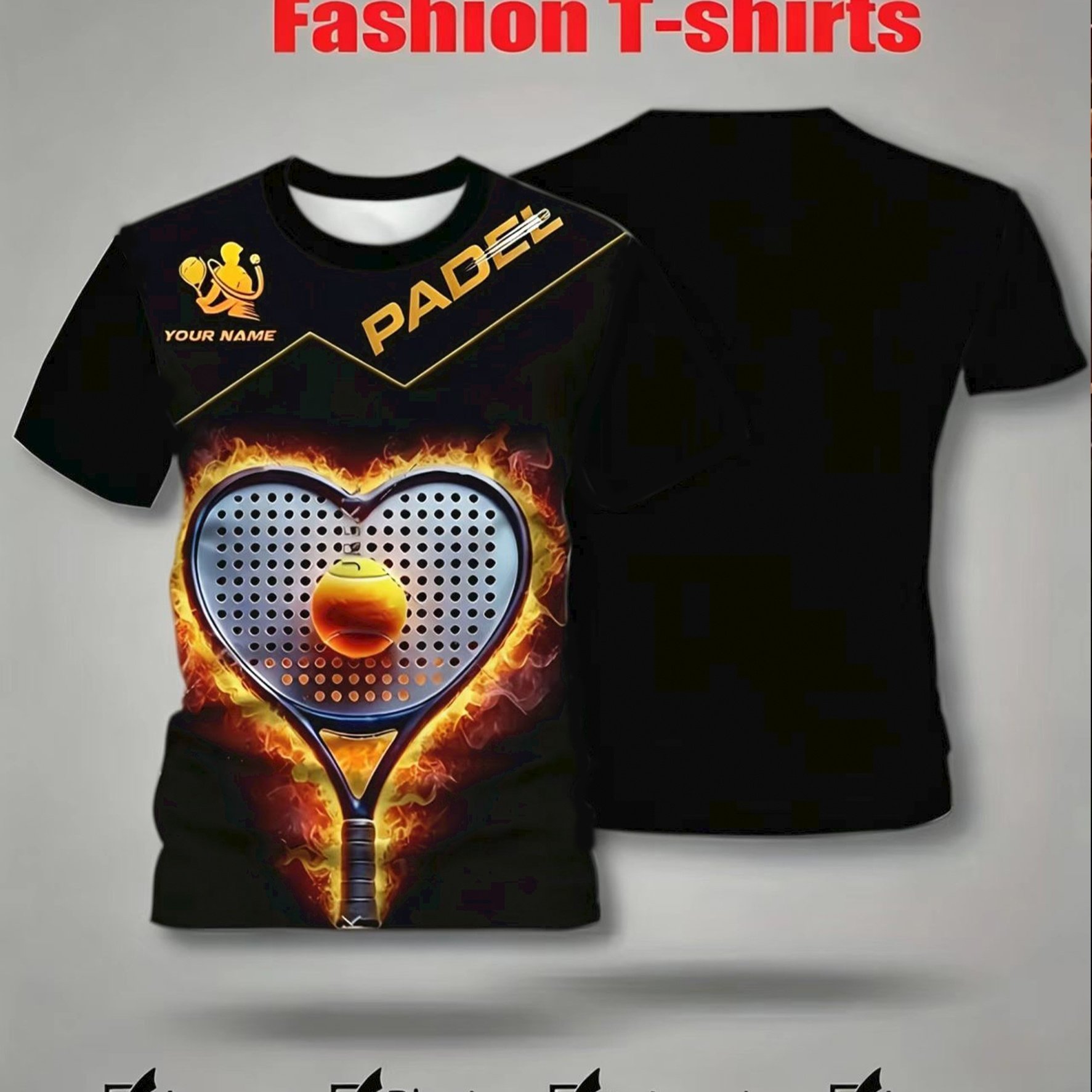 TEMU Custom Men's And Women's Tennis 3d Print T-shirt, Breathable Crew Neck Summer Top With Bright Tennis And Racket Patterns, Ideal For Customizing