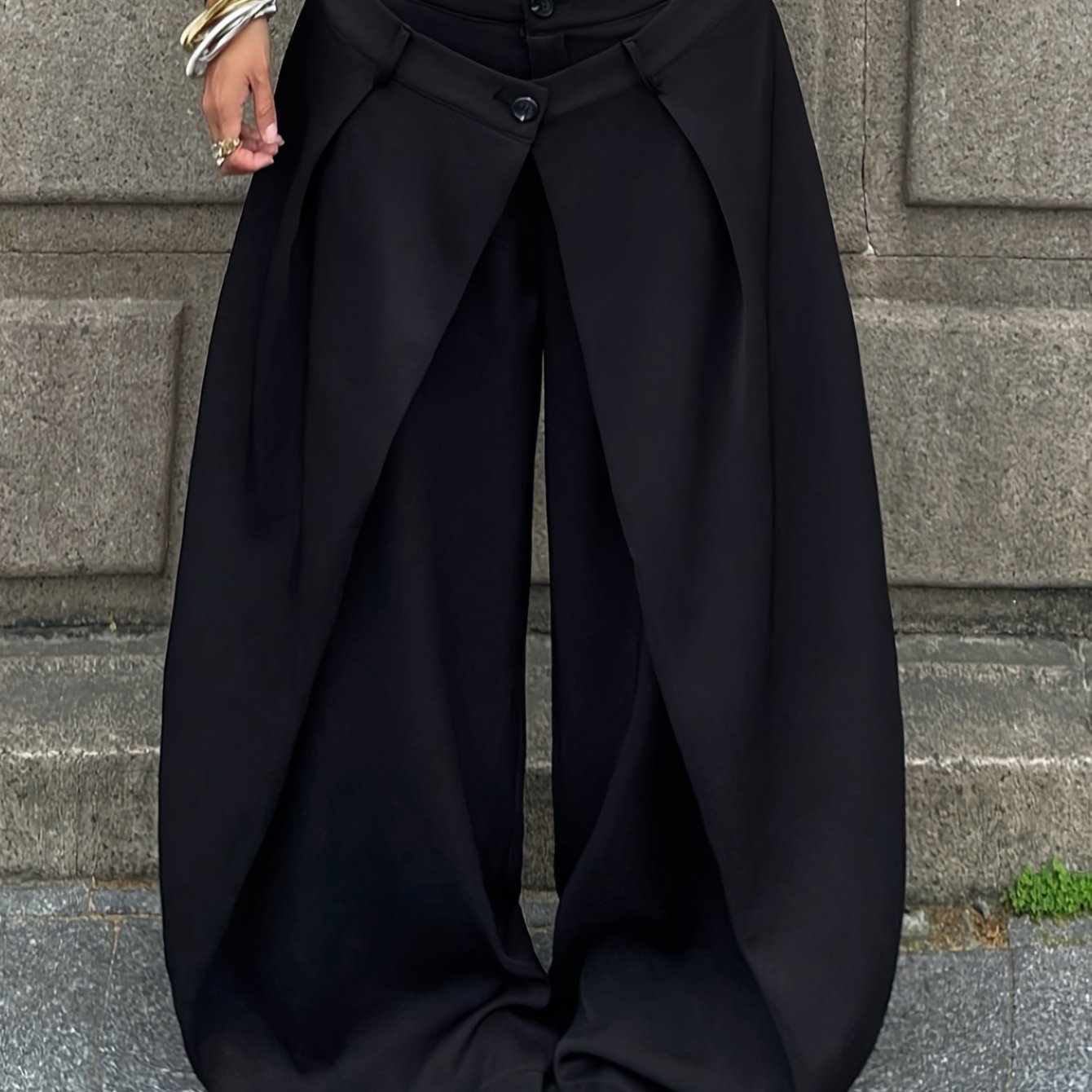TEMU Pantalon rétro rayé à jambes larges pour femmes avec ceinture croisée, pantalon et flottant jusqu'au sol, pantalon de costume décontracté