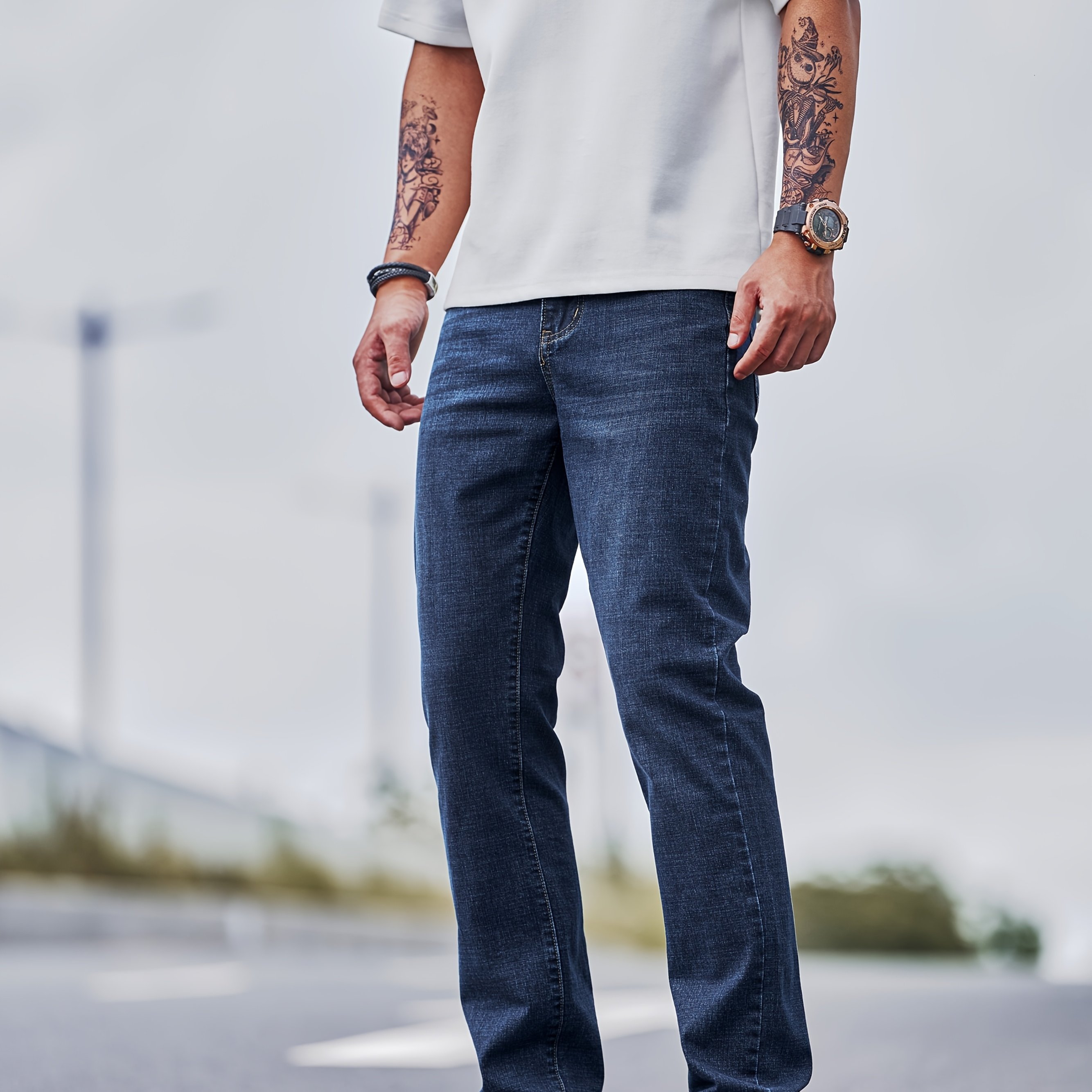 Maleswear High-quality Business Men's Wear, Cool And Comfortable Fabric, Fit, Breathable And Skin-friendly Straight-leg Jeans, Requires A Belt