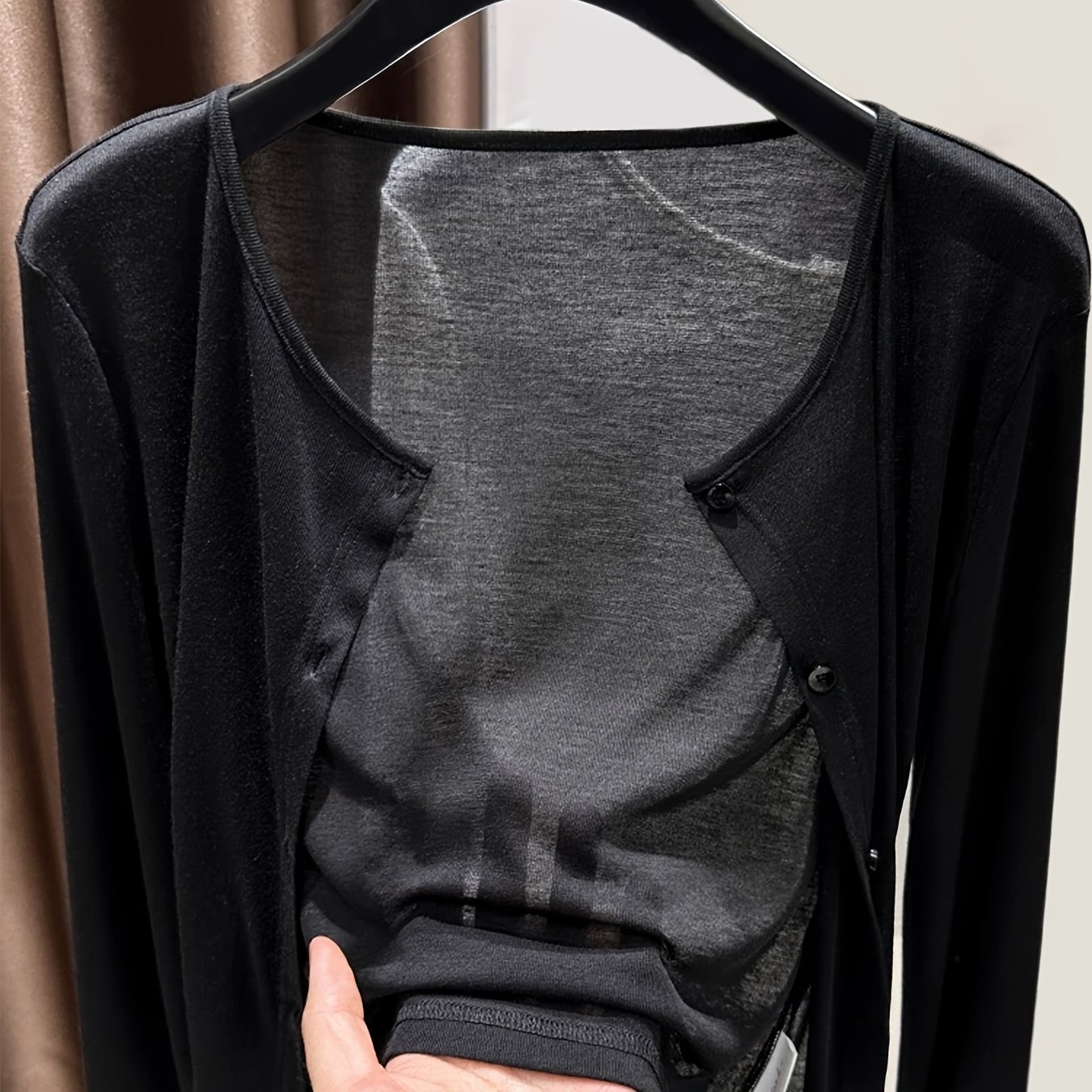 E-shop Frühling/Sommer Schwarzer Schal Dünner Überwurf-Cardigan Leichte Oberbekleidung für Damen