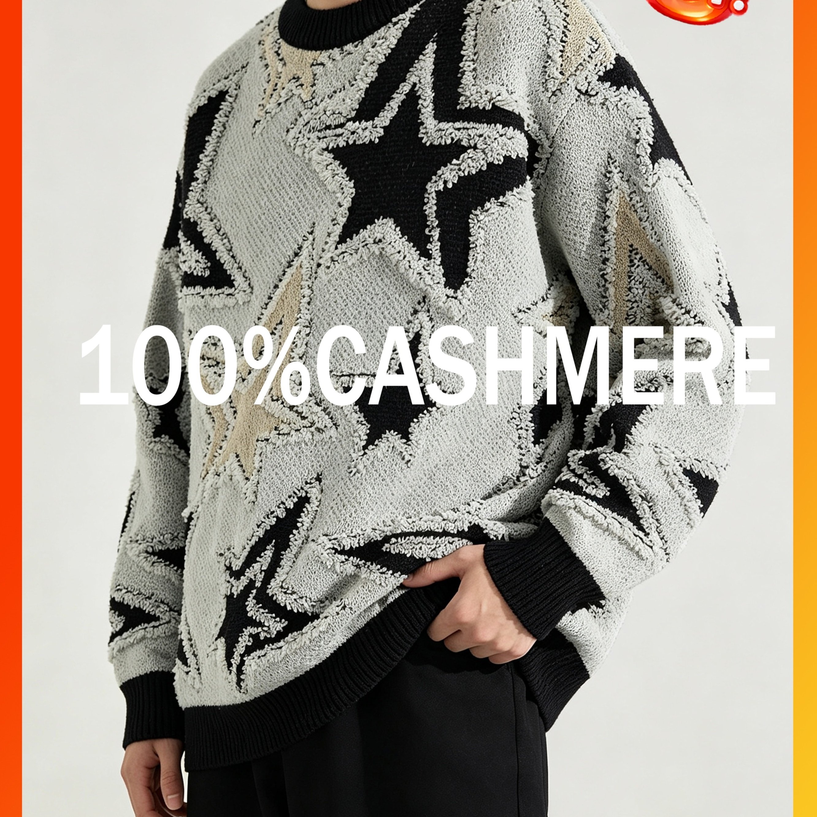 Image of Autumn And Winter New Cashmere Texture Star Tassel Jacquard Round Neck Sweater Niche Texture Loose Casual Pullover Knitted Wool Sweater Top For Men