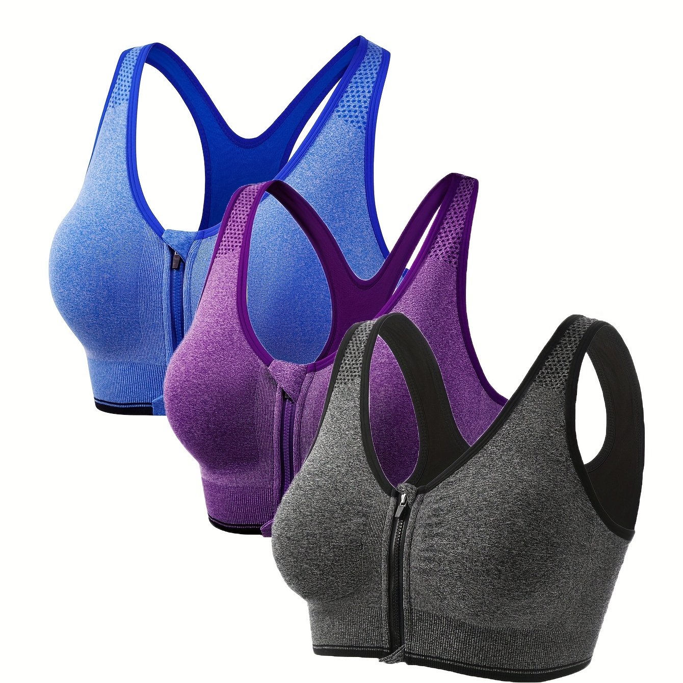 Front Zipper Sports Bra Shockproof Breathable Wirefree - Temu