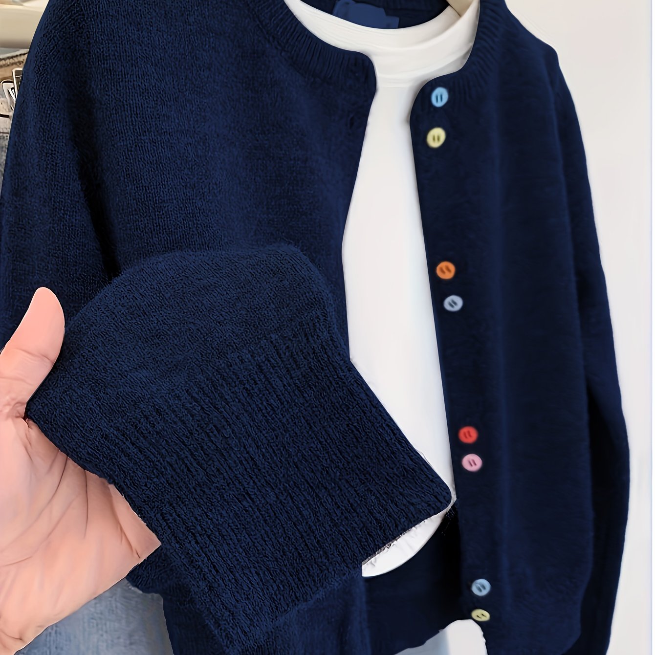 E-shop Bunte Strickjacke mit Knopfleiste, vielseitige einfarbige Cardigan, wunderschöner Herbst- und Winterpullover