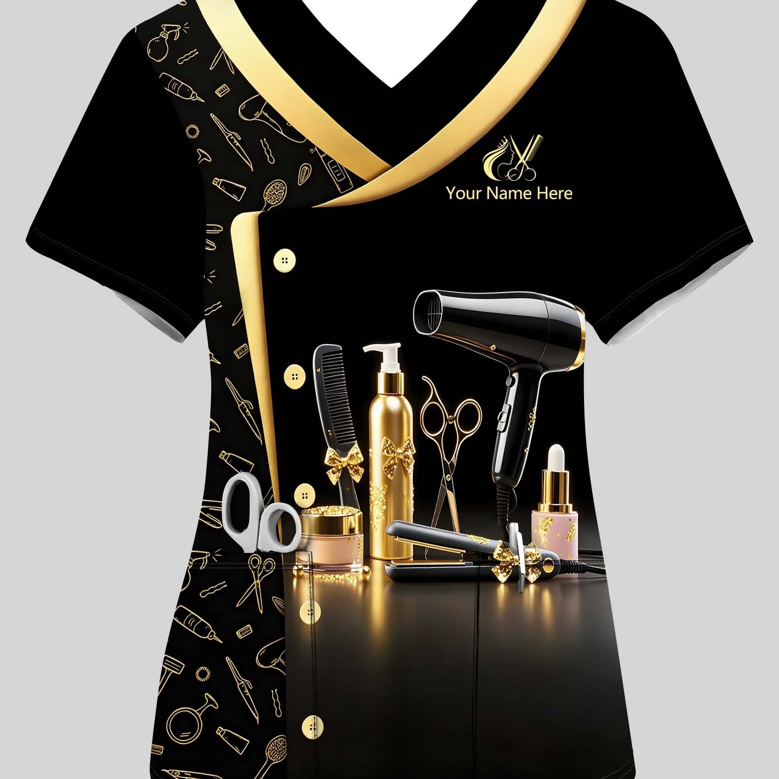 TEMU Custom Name Barber Workwear T-shirt, Casual And Comfortable Women' Tee, Personalized Custom Name Print Women's Apparel, Hairdresser Stylist