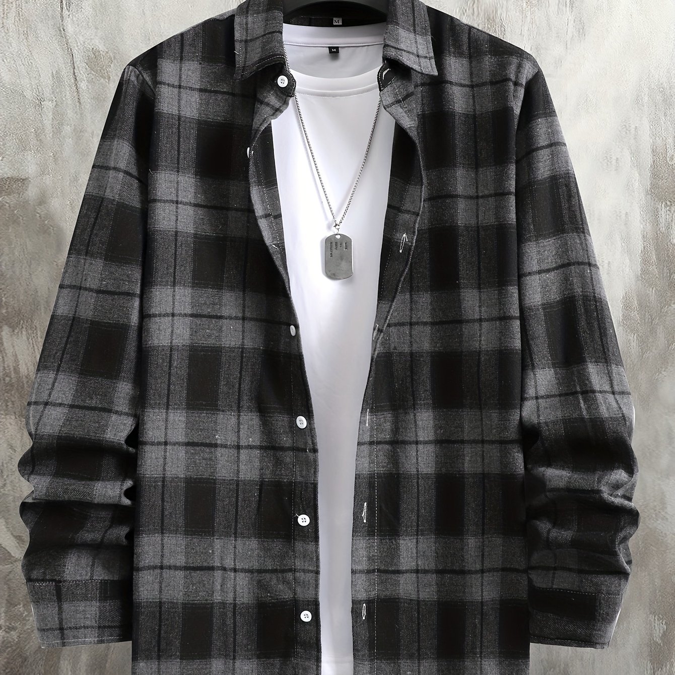 Image of Men's Casual Flannel Shirt - Loose Fit Long Sleeve Plaid Pattern, Button-front Design, Classic Collar, Suitable For Daily And Semi-formal Wear, Hand Washable