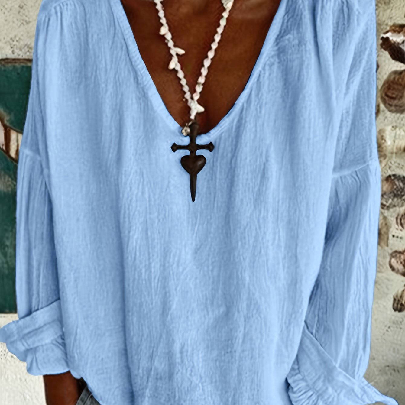 Relaxed Solid Color Long Sleeve Crew Neck Pullover