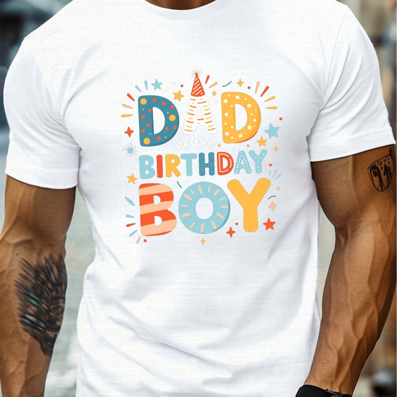 TEMU "father Of The Birthday Boy" Printed Men's Crew Neck Short Sleeve T-shirt, Casual, Comfortable, Lightweight Summer Top