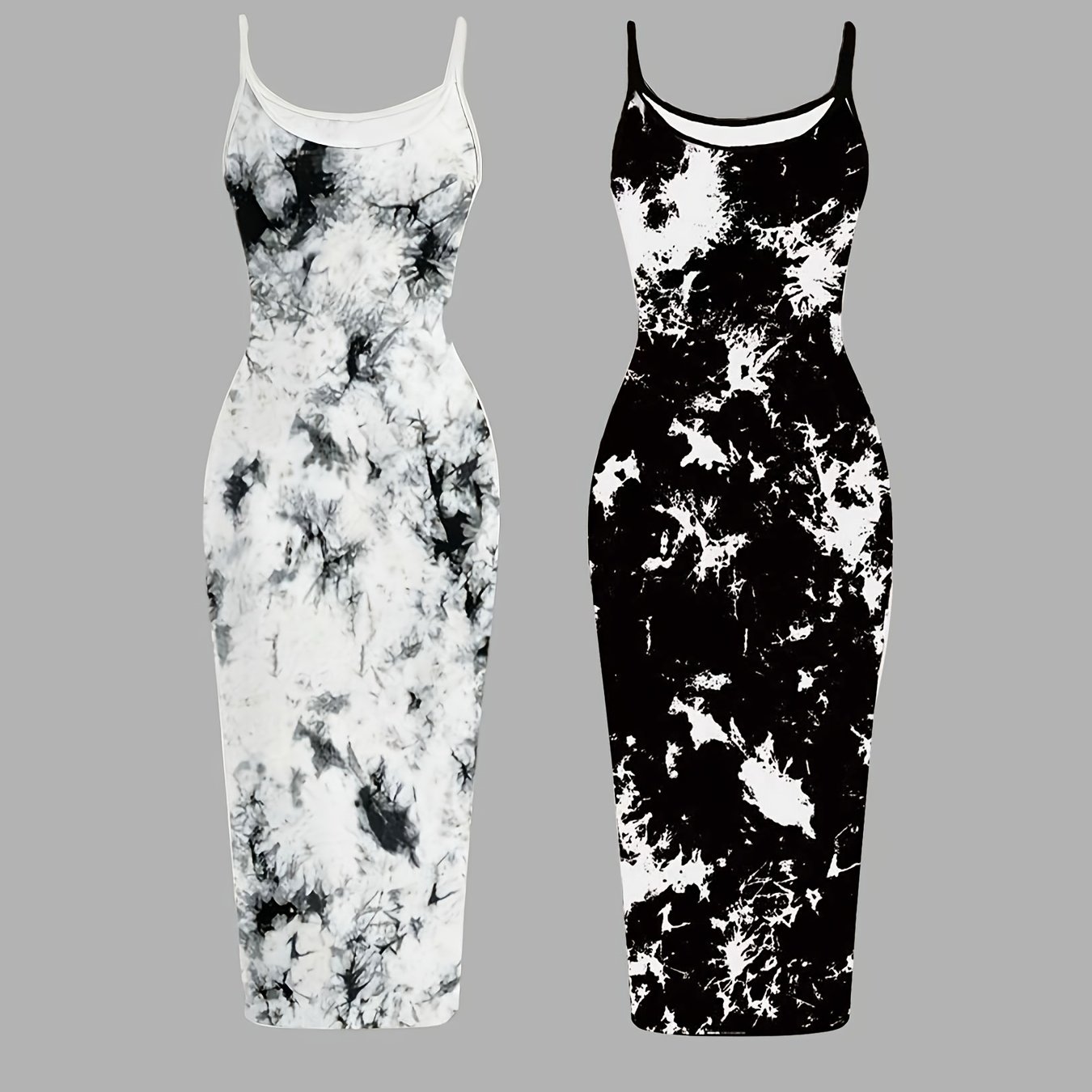 TEMU 2pcs Set Of Irregular Tie-dye Print Long Strap Dresses For Women, Suitable For Summer