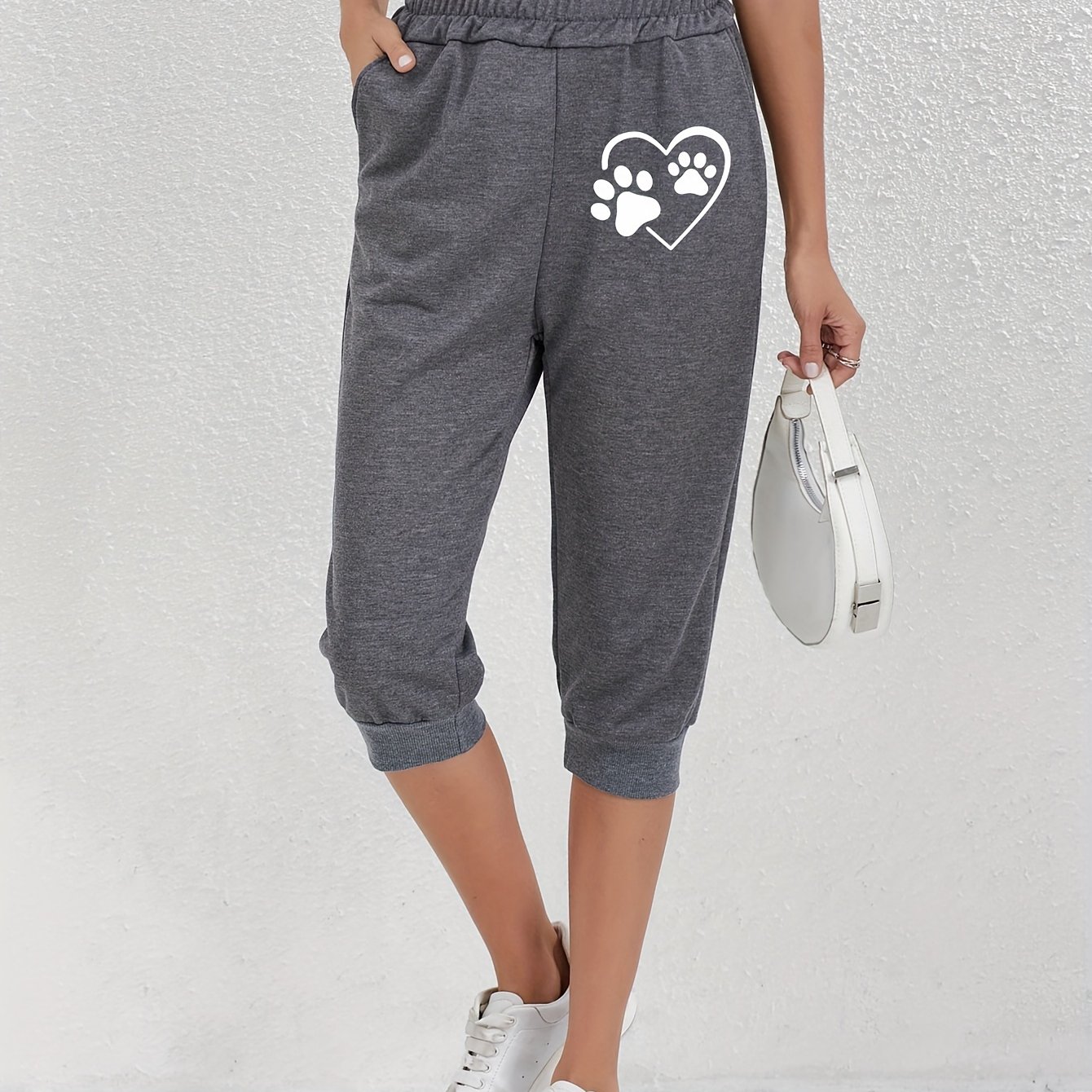 TEMU Fashionable Letter Print Trousers For Women, Featuring An Elastic Waist, Part Of Summer Promotion For Valentine's Day 2026