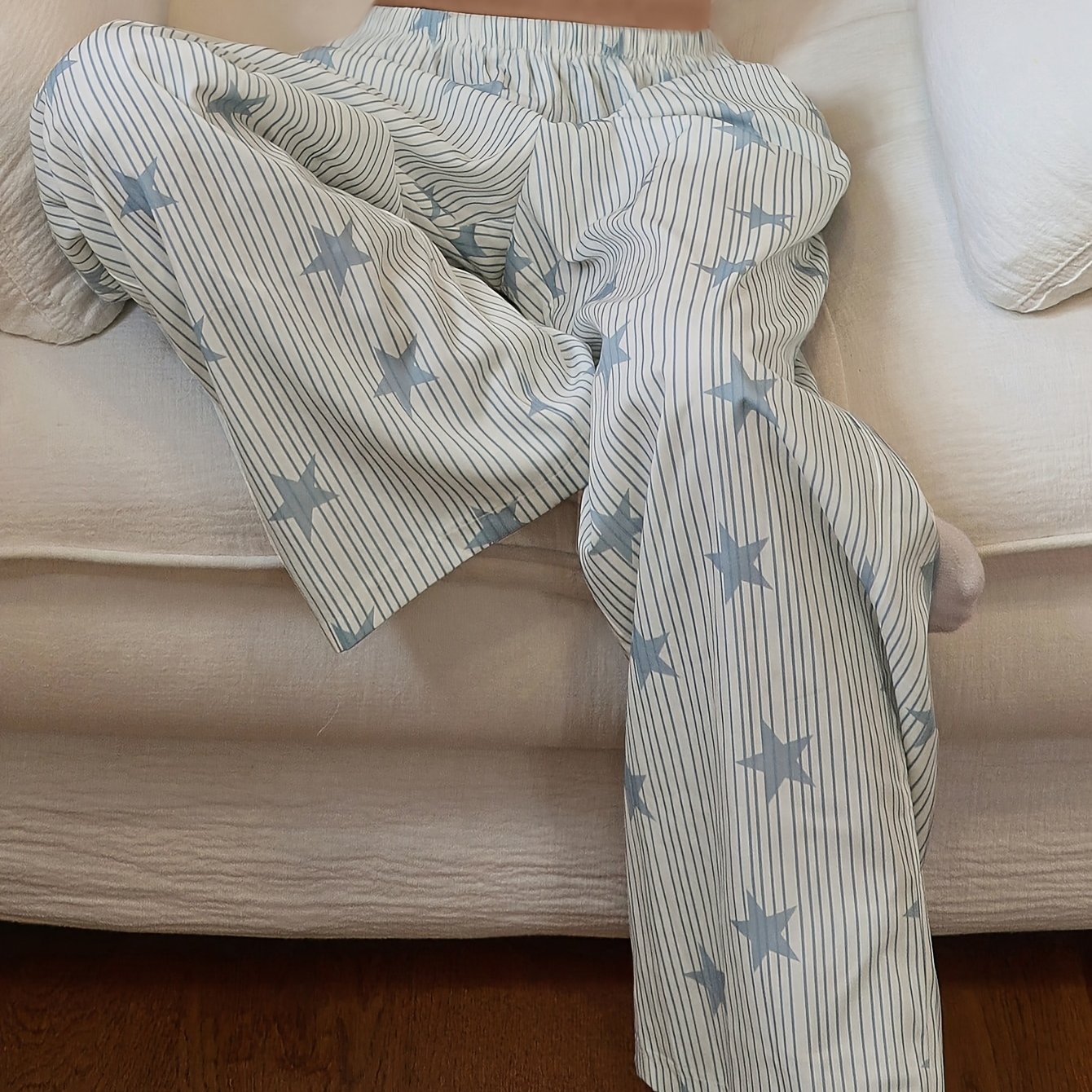 E-shop Frühlings-/Herbst-Sternenstreifen-Druck Schlafhose für Zuhause, lässige Damen-Hausschlafhose