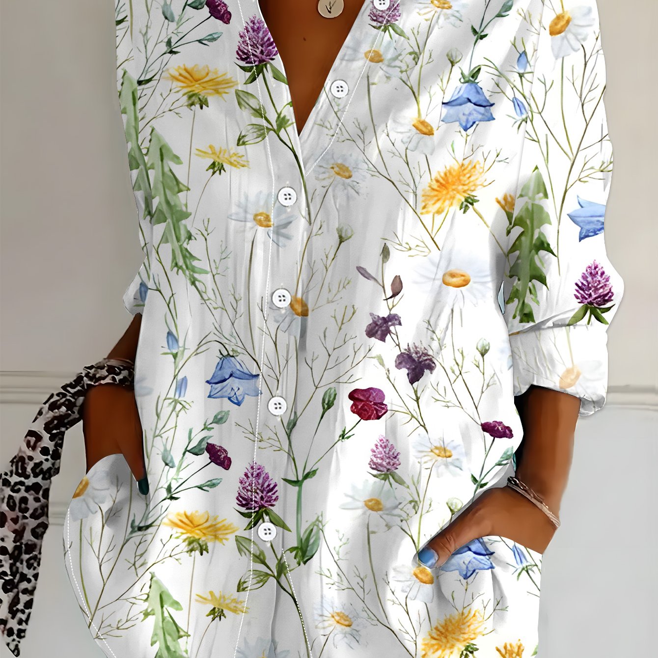 TEMU Plus Size, Summer Plus Size Women's Long Sleeve Shirt, Fashionable Casual Button-up Lapel Blouse, Versatile Elegant Shirt For Beach Vacation,