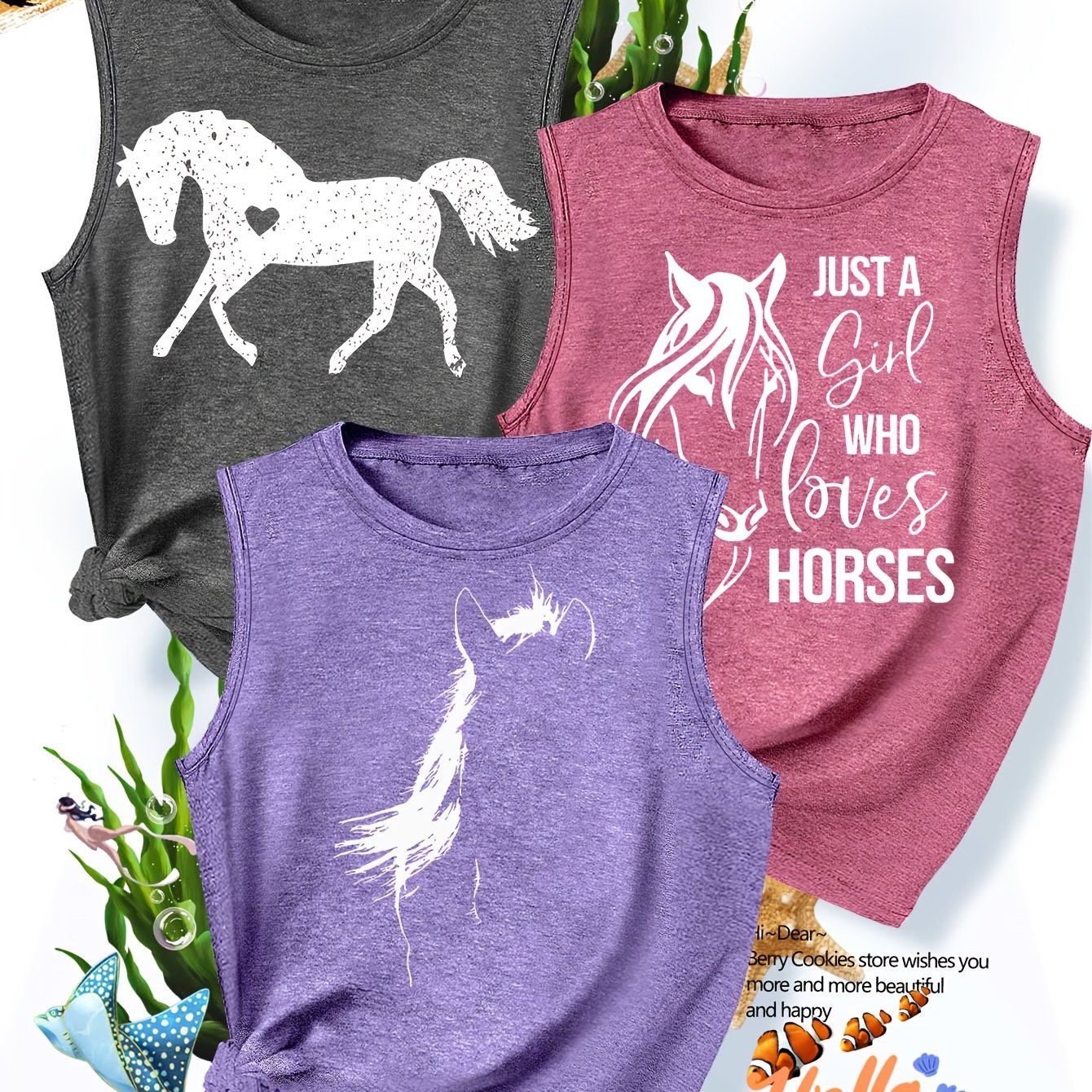 TEMU 2026 New Women's Tank Tops Set Of 3, Featuring Horse Prints And Stylish, Comfortable Designs Suitable For Spring And Summer, In Sizes S-xxl
