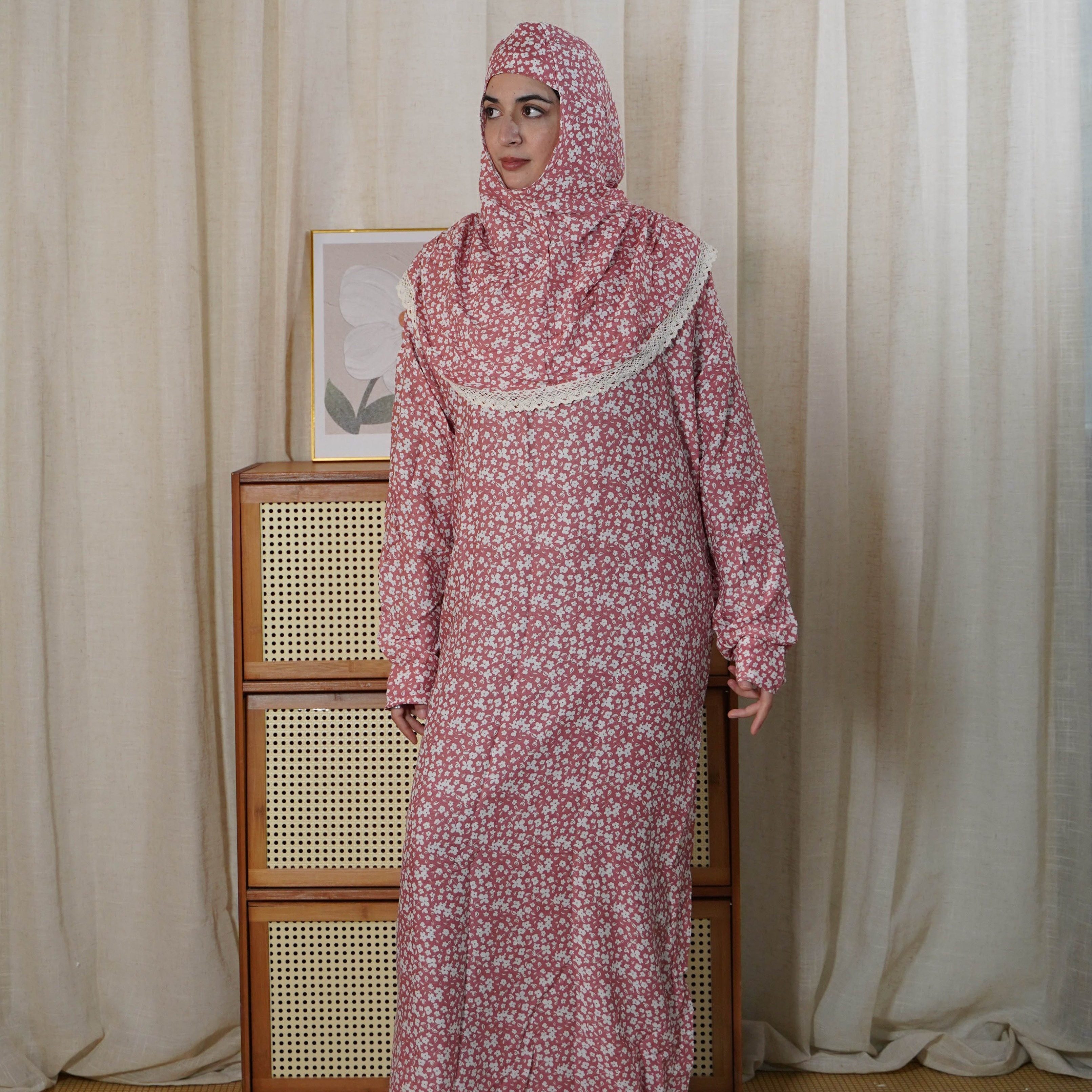 Middle Eastern Somali Women's Robe Embroidered Lace Hooded One-piece