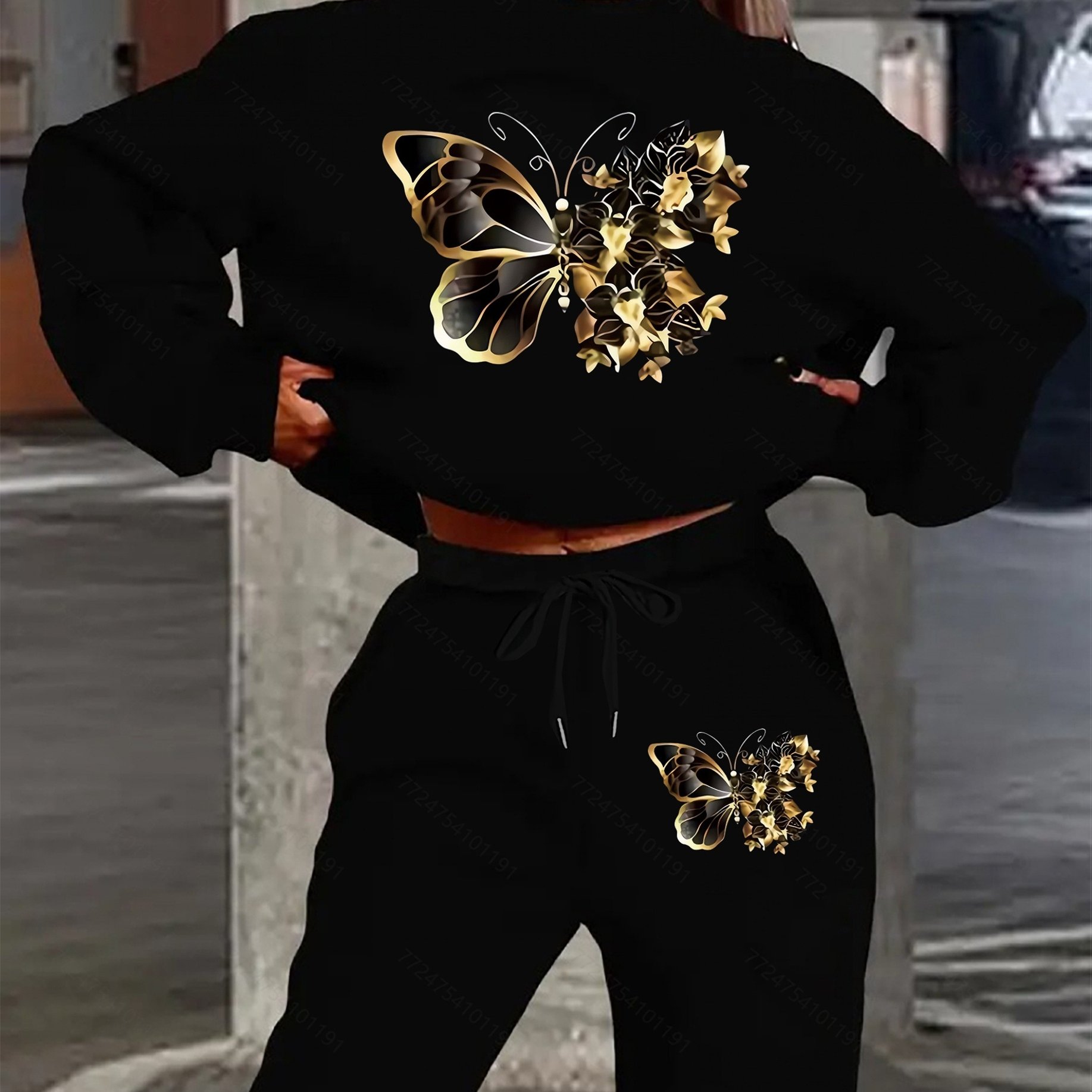 TEMU 2pcs Women's Print Sweatsuit - Cozy Hoodie & Sweatpants Matching, Soft Winter Outfit Suitable For Autumn/winter, Machine Washable Casual