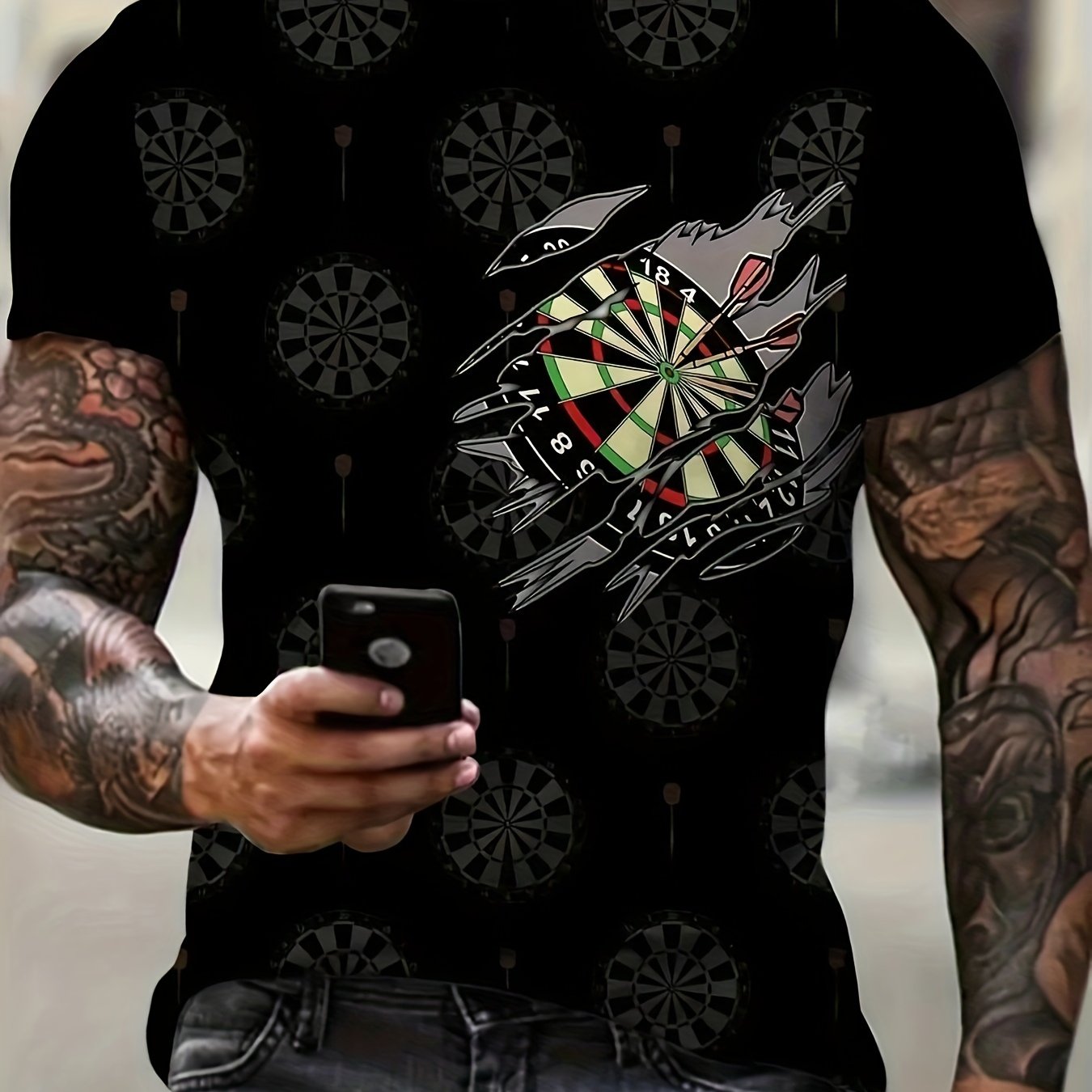 E-shop Herren Dart-Platte Dartboard Print T-Shirt - Lässiges Kurzarm-Shirt mit Rundhalsausschnitt für den Sommer - Dart-Themen-Top für den , Urlaub &