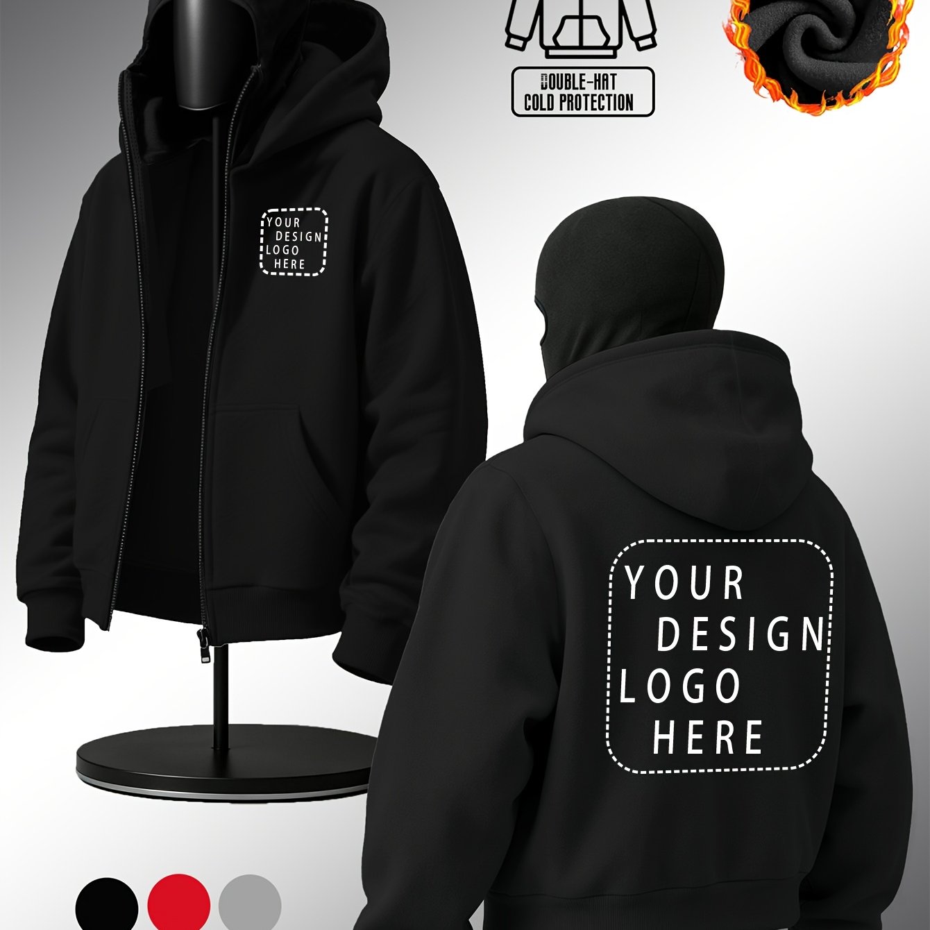 TEMU Personalize [customization] Fashion Men' Hooded Sweatshirt, Men's Jacket, Balaclava Design, Front And Back Print, Pattern Customization,