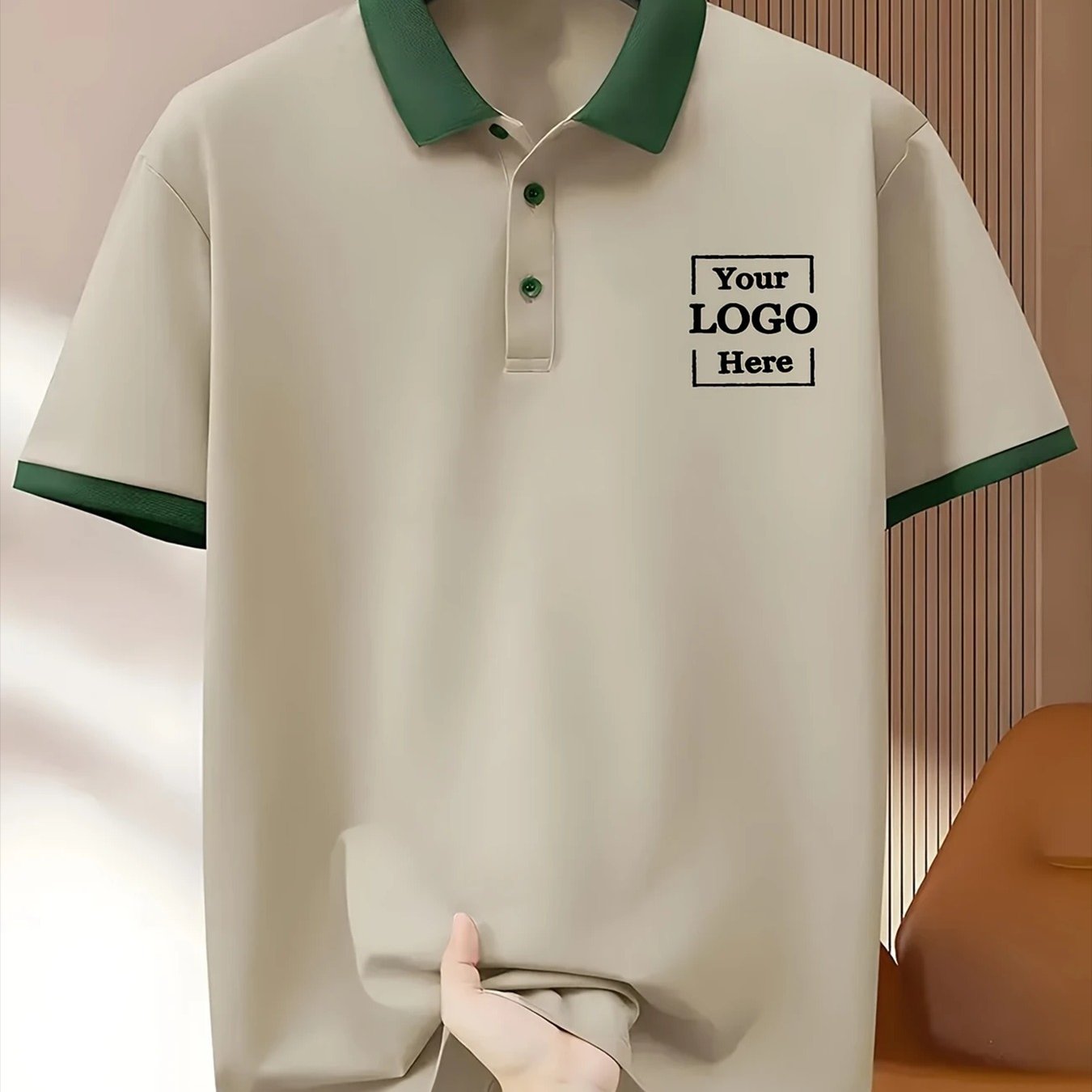 TEMU Chemise Homme Personnalisée à Motif Petit Coffre - Couleur Unie Respirante, Logo Sur Mesure, Manches Courtes Streetwear et Sportswear