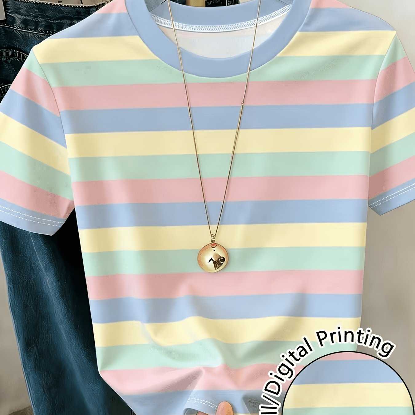 TEMU Cross-border Casual Striped Short Sleeve Round Neck T-shirt Women's T-shirt