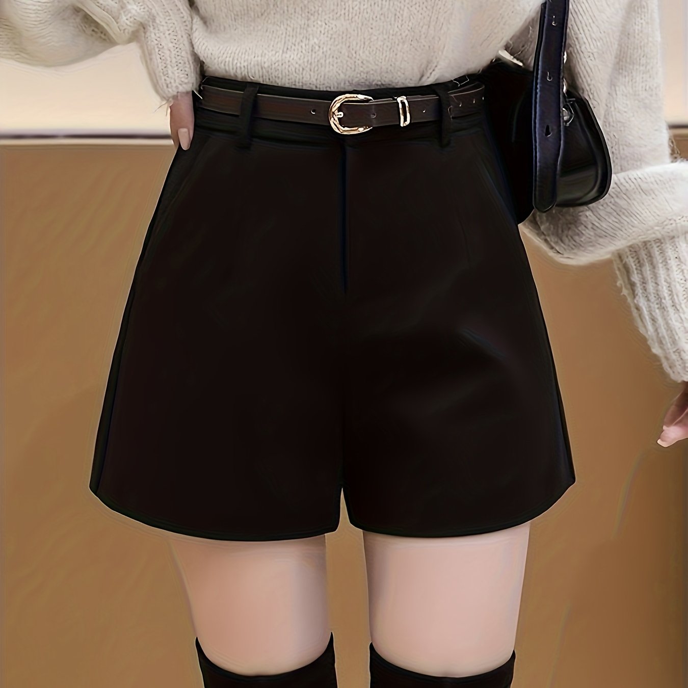 TEMU レディース秋冬ツ、脚形を修正するややワイドバージョン、テクスチャーのある無地カラーが女性のトな気質を引き立て、暖かく高級感があり、通勤や日常生活に最適