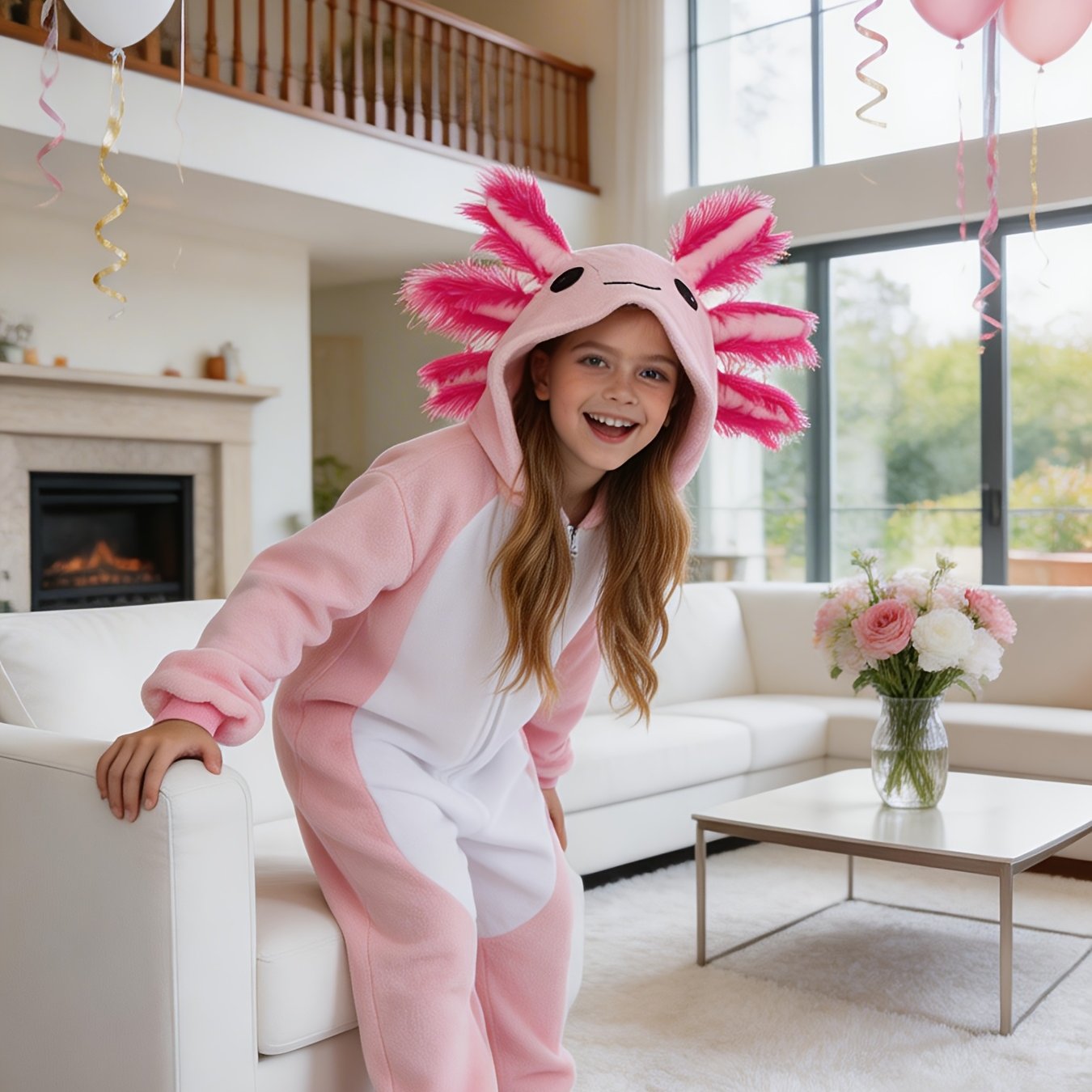 Children's Zippered Onesie, Animal, Girls' Cartoon Hooded Onesie Suitable For Outdoor Activities