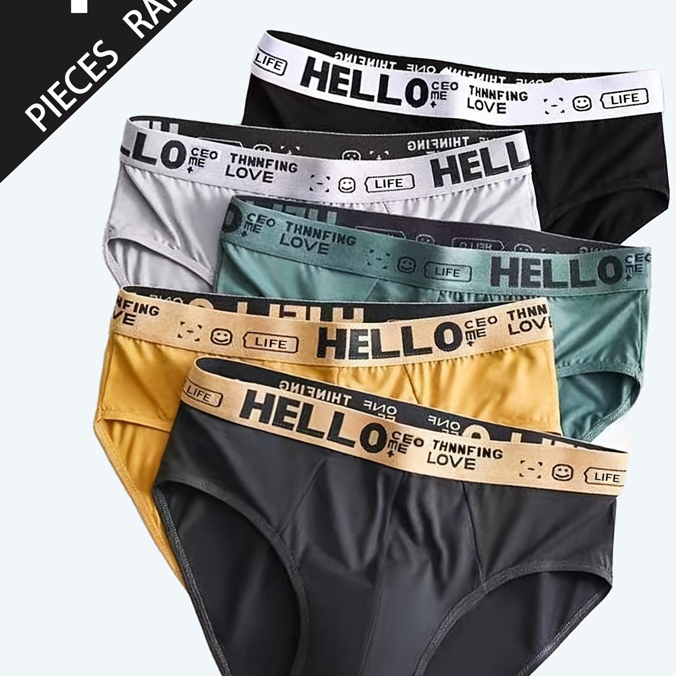 Image of 4 Pairs Of Men's Briefs, Men's Underwear, 'hello' Letter Waistband, Solid Color Underwear Set, Multiple Colors, Comfortable And Skin-friendly, Daily Wear